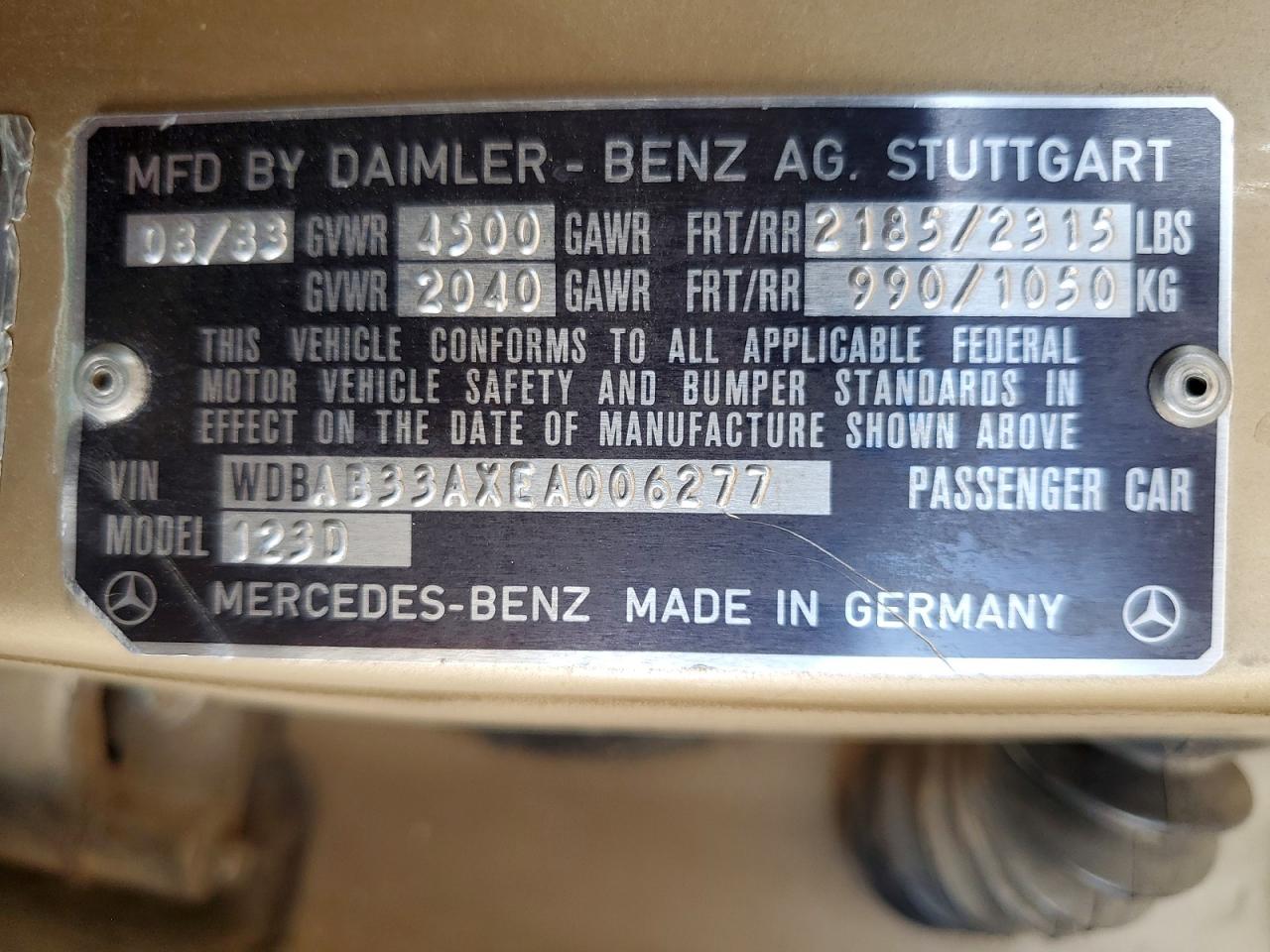 1984 Mercedes-benz 300 Dt Tan vin: WDBAB33AXEA006277