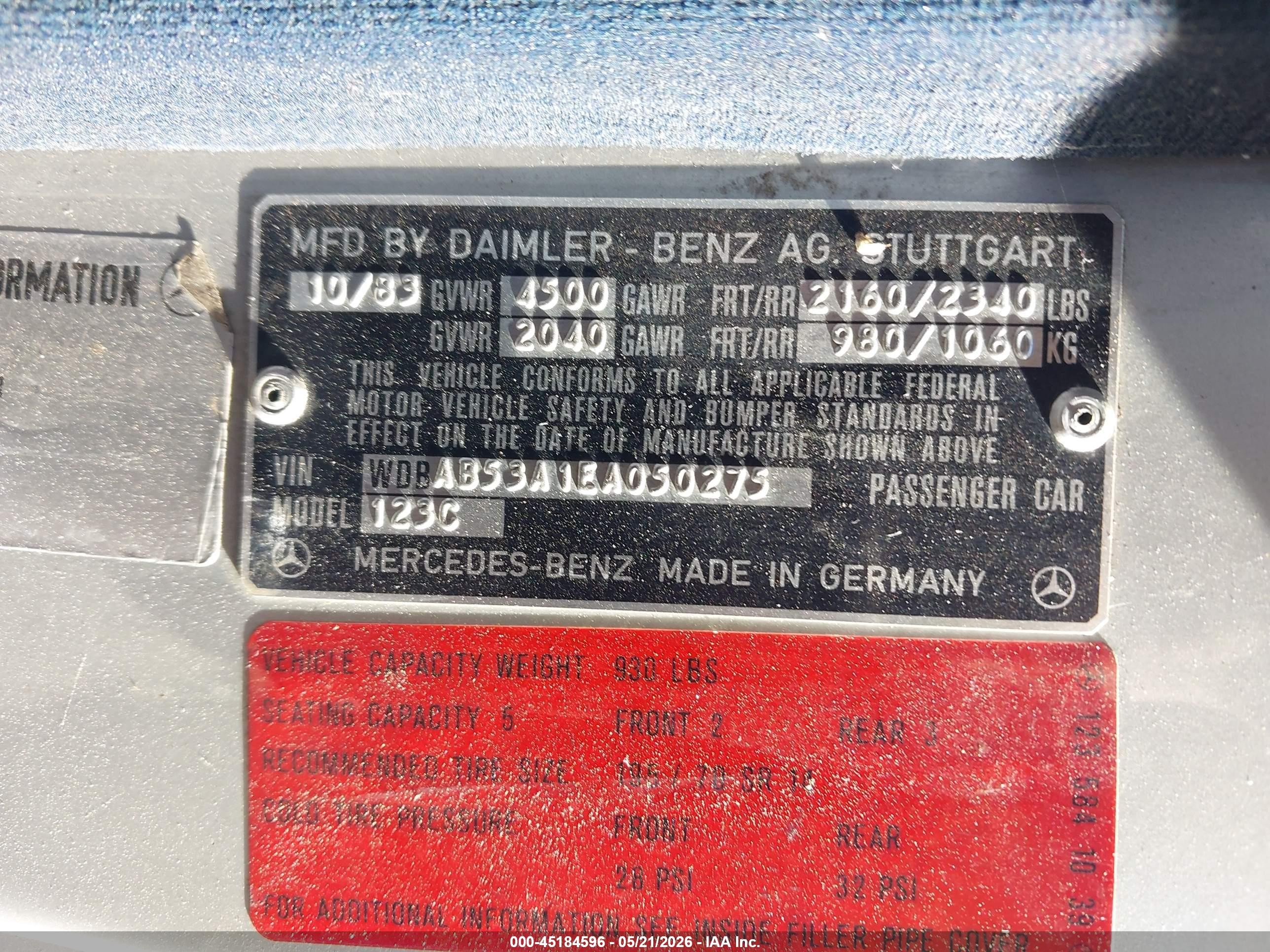 1984 Mercedes-benz 300 Cdt Серебряный vin: WDBAB53A1EA050275