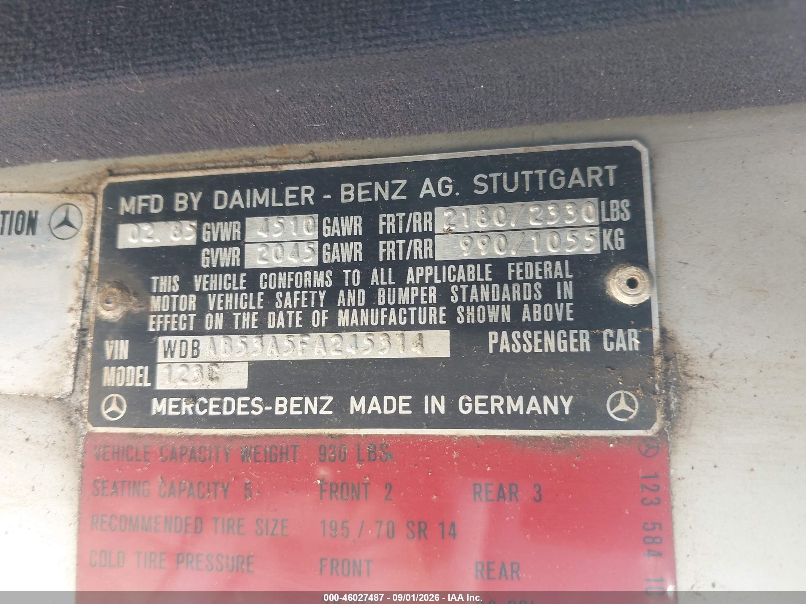 1985 Mercedes-benz 300 Cdt Silver vin: WDBAB53A5FA245314