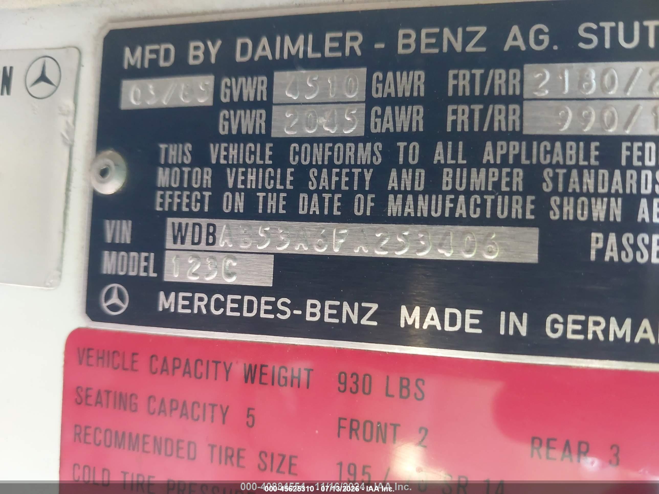 1985 Mercedes-benz 300 Cdt Белый vin: WDBAB53A6FA253406
