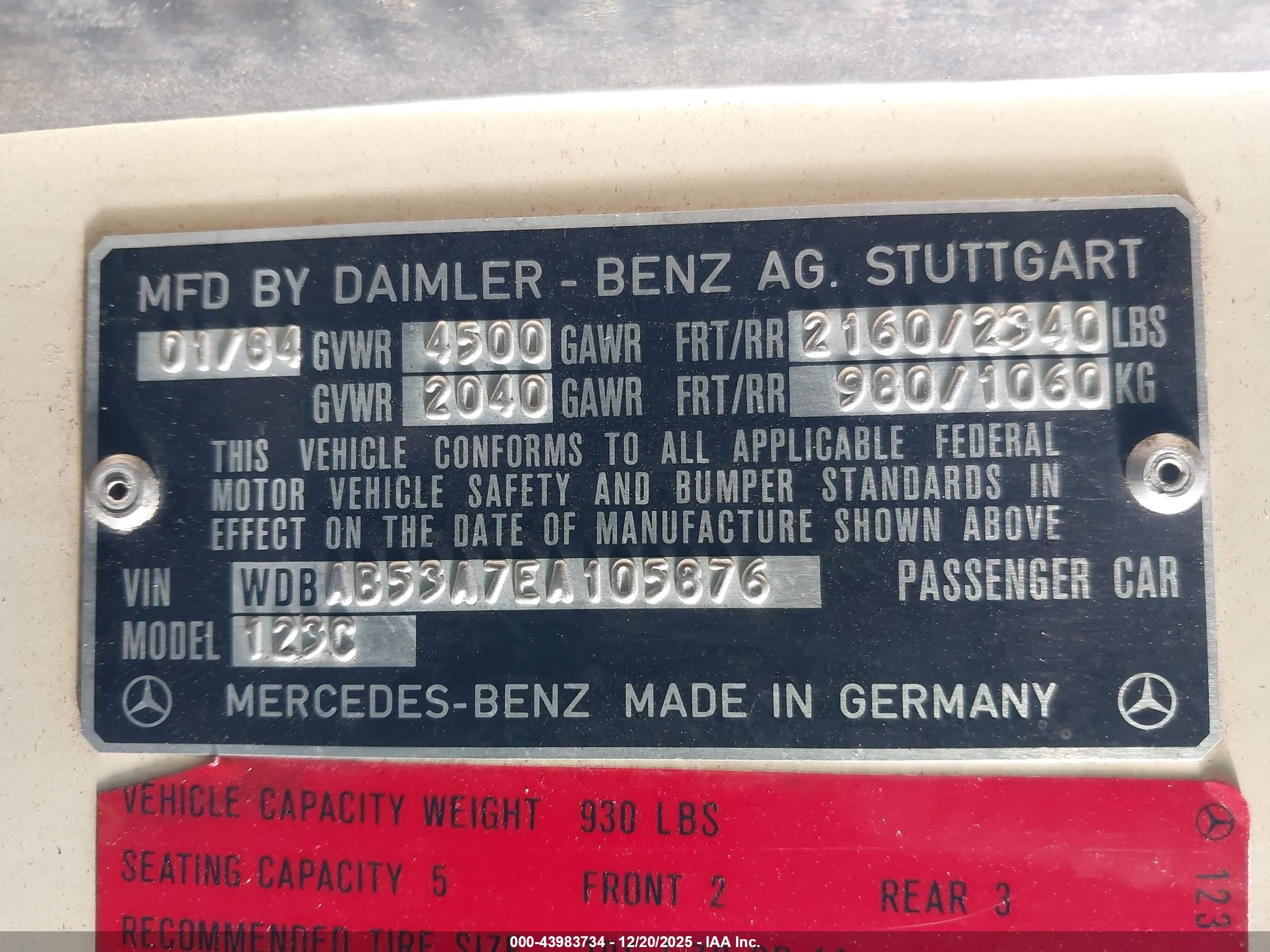 1984 Mercedes-benz 300 Cdt Бежевый vin: WDBAB53A7EA105876