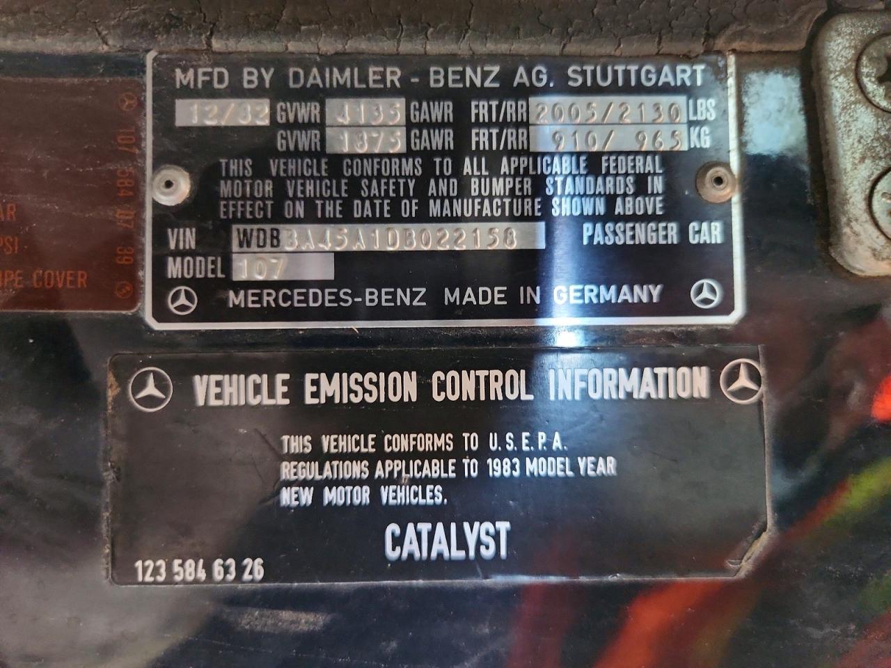 1983 Mercedes-benz 380 Sl Blue vin: WDBBA45A1DB022158