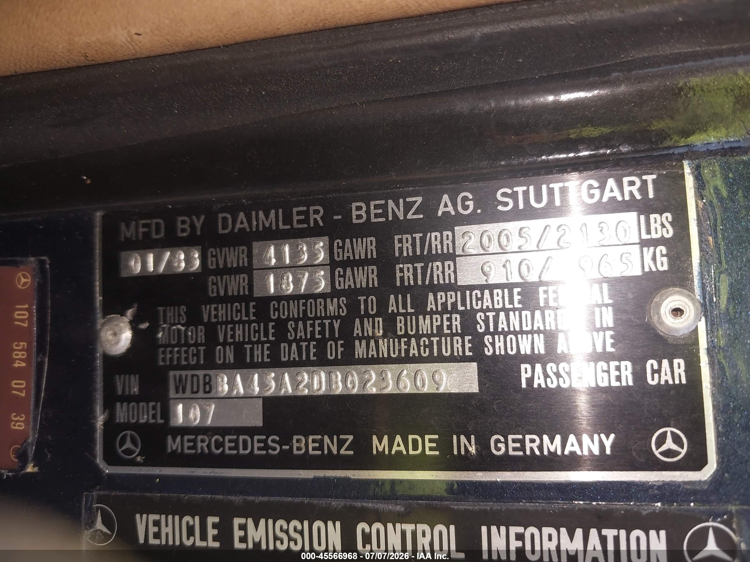 1983 Mercedes-benz 380 Sl Blue vin: WDBBA45A2DB023609