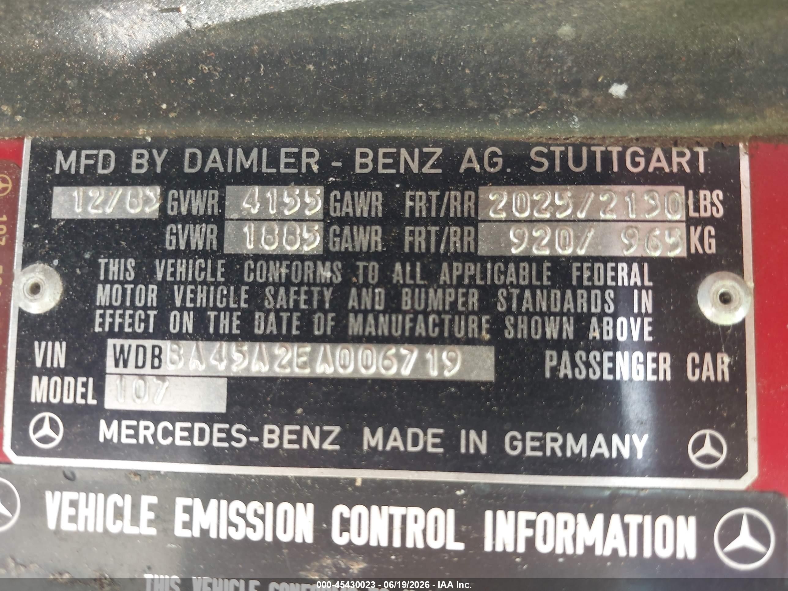 1984 Mercedes-benz 380 Sl Red vin: WDBBA45A2EA006719