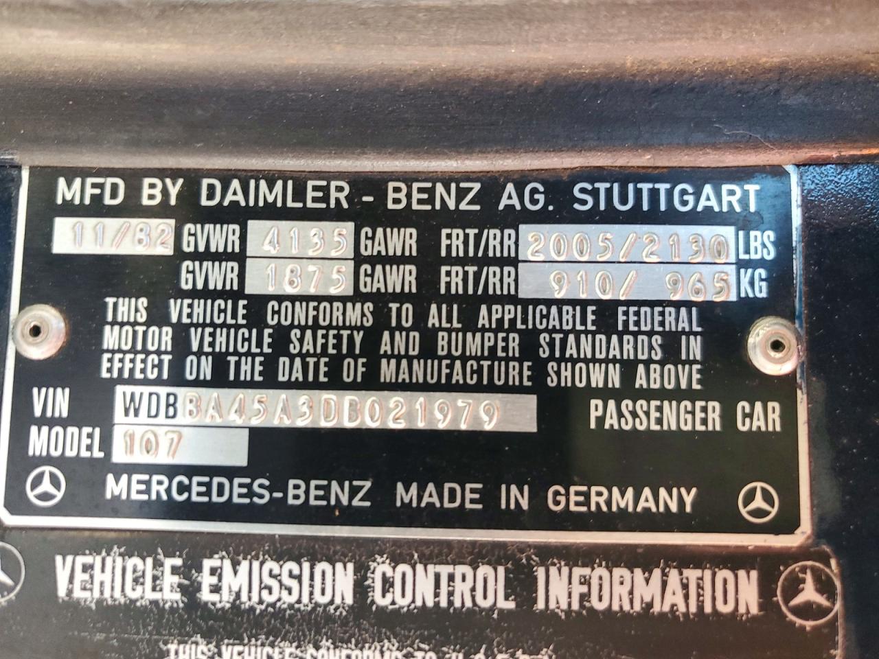 1983 Mercedes-benz 380 Sl Blue vin: WDBBA45A3DB021979