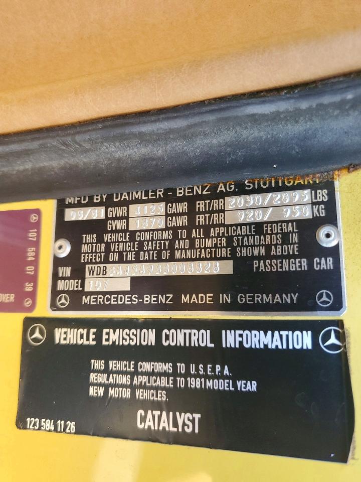 1981 Mercedes-benz 380 Sl Yellow vin: WDBBA45A9BB008828