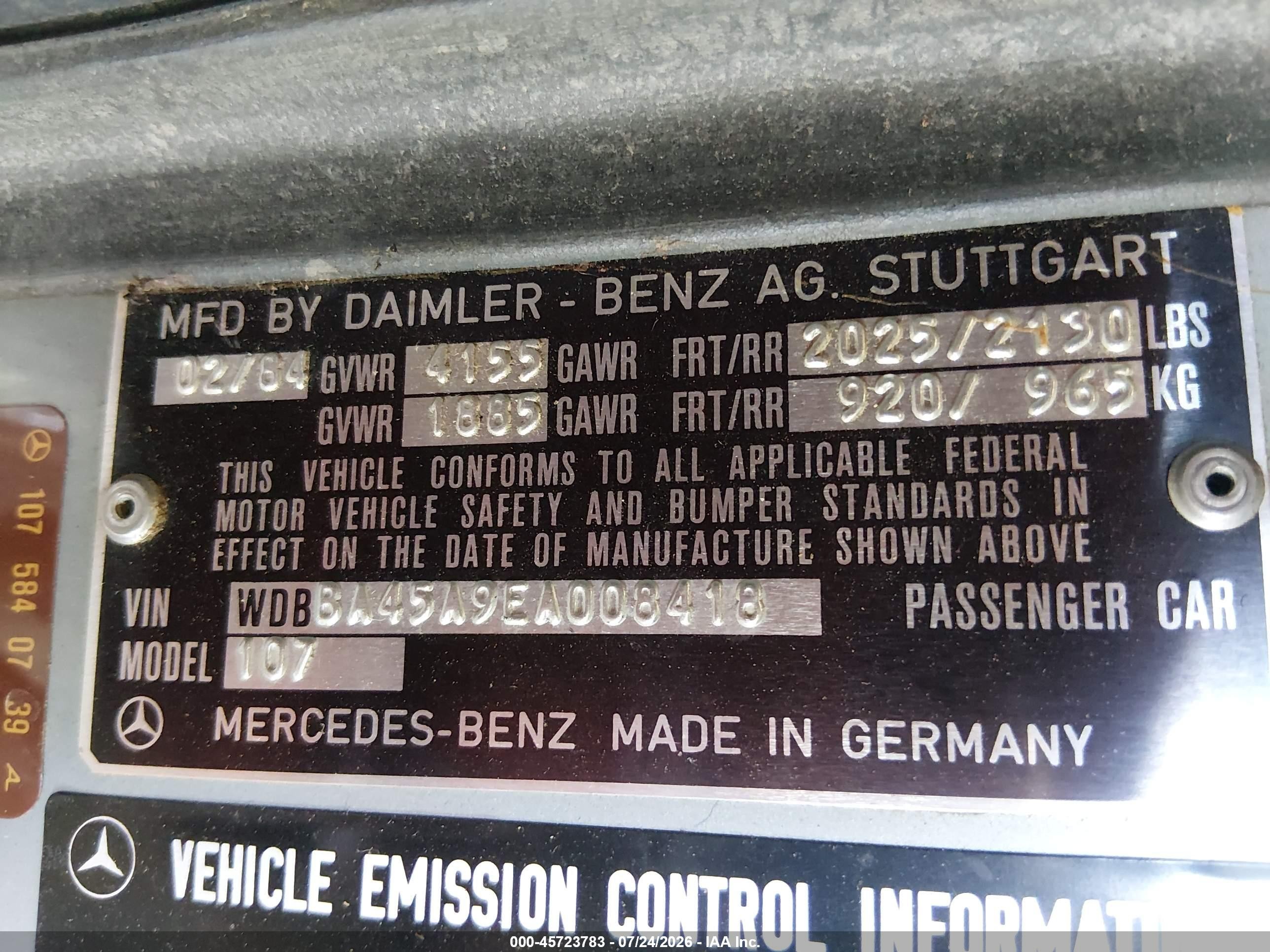 1984 Mercedes-benz 380 Sl Blue vin: WDBBA45A9EA008418