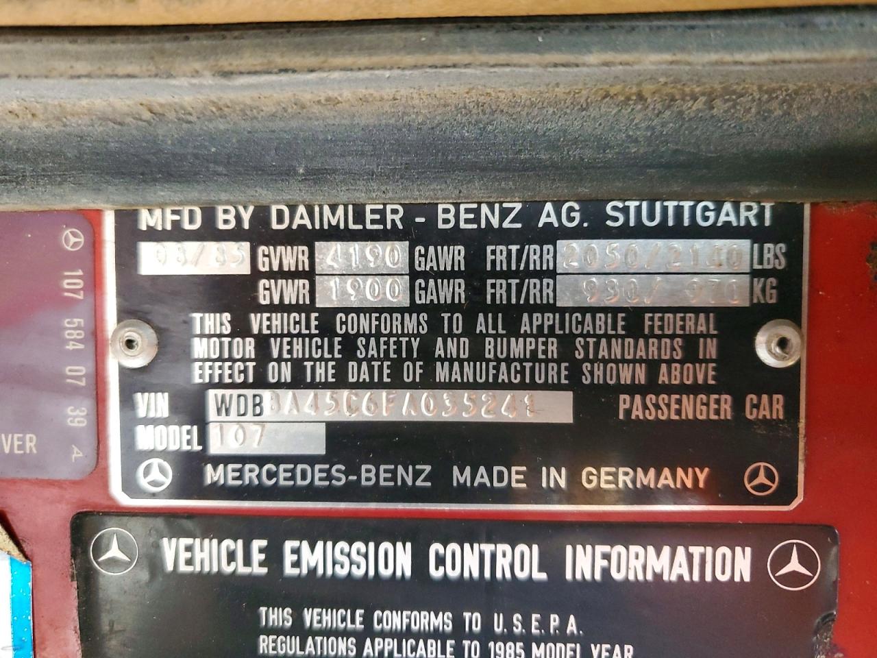 1985 Mercedes-benz 380 Sl Red vin: WDBBA45C6FA035241