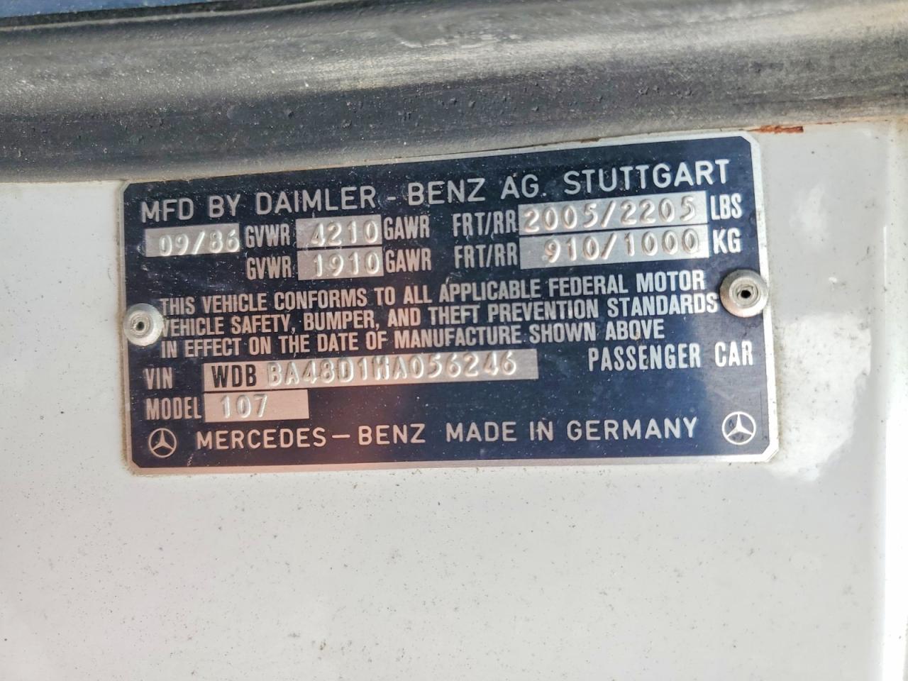 1987 Mercedes-benz 560 Sl White vin: WDBBA48D1HA056246