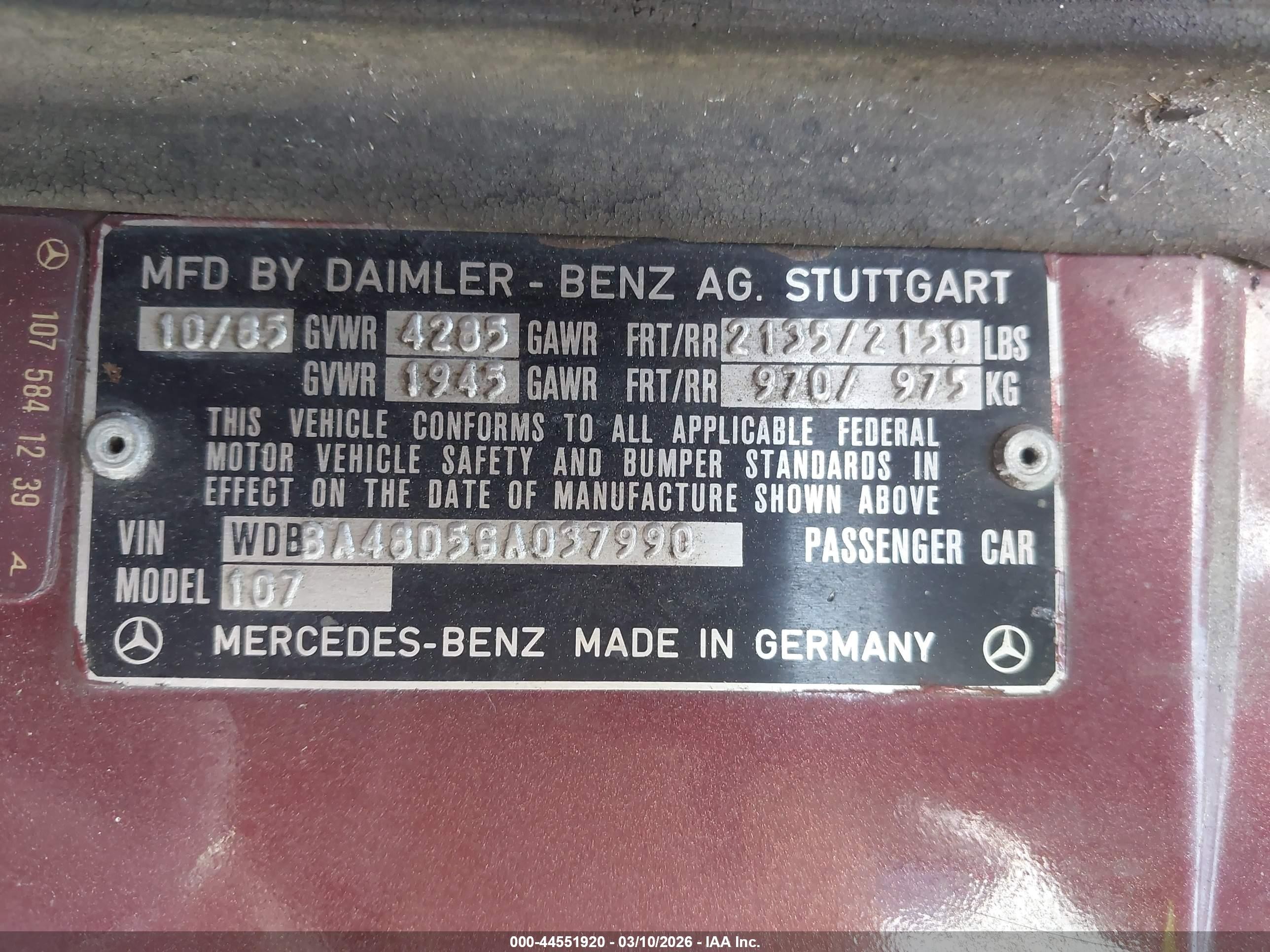 1986 Mercedes-benz 560 Sl Red vin: WDBBA48D5GA037990