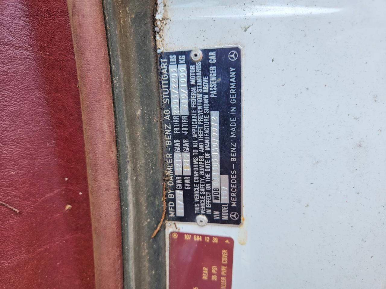 1988 Mercedes-benz 560 Sl Белый vin: WDBBA48D5JA079972
