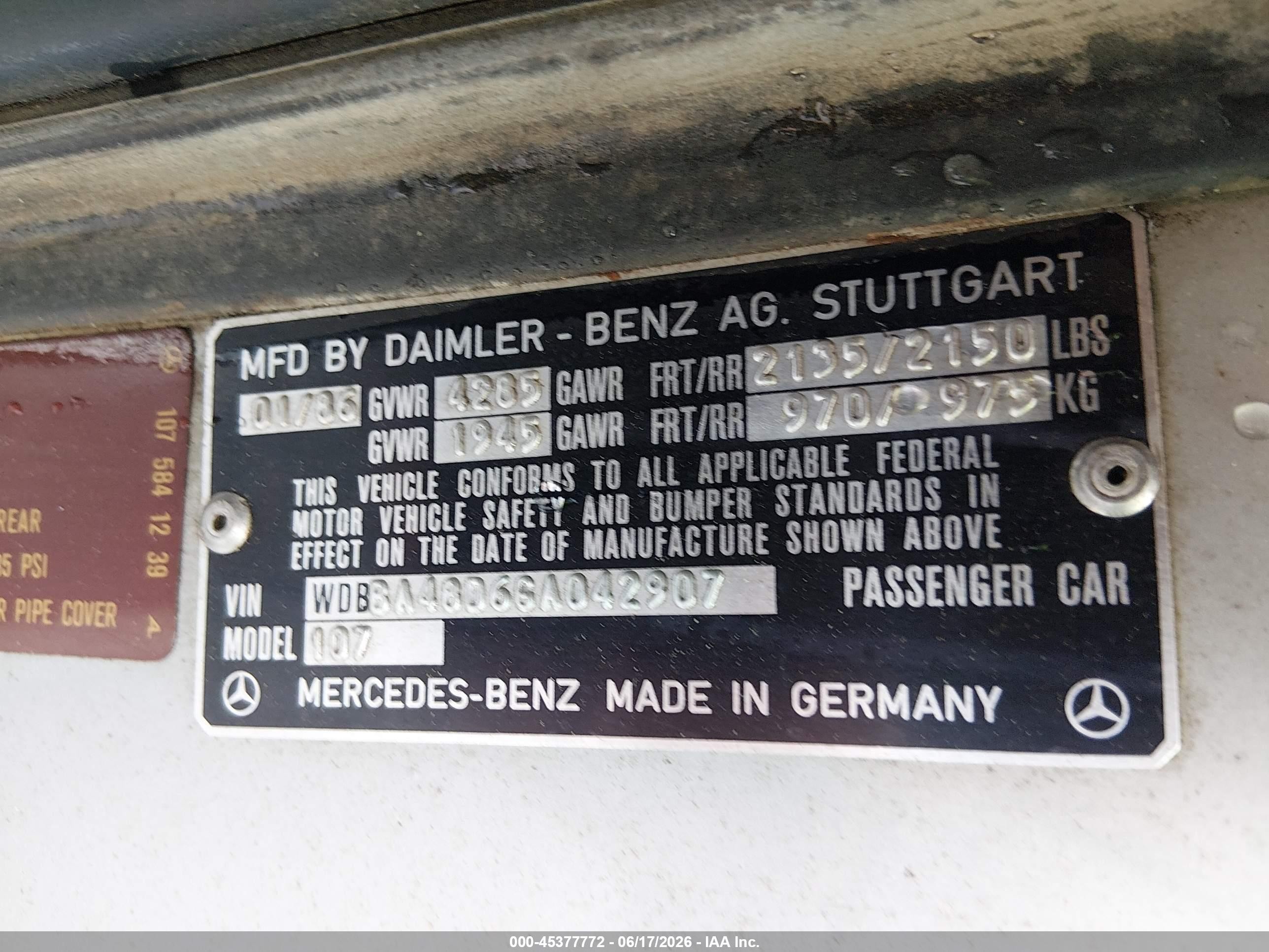 1986 Mercedes-benz 560 Sl Silver vin: WDBBA48D6GA042907