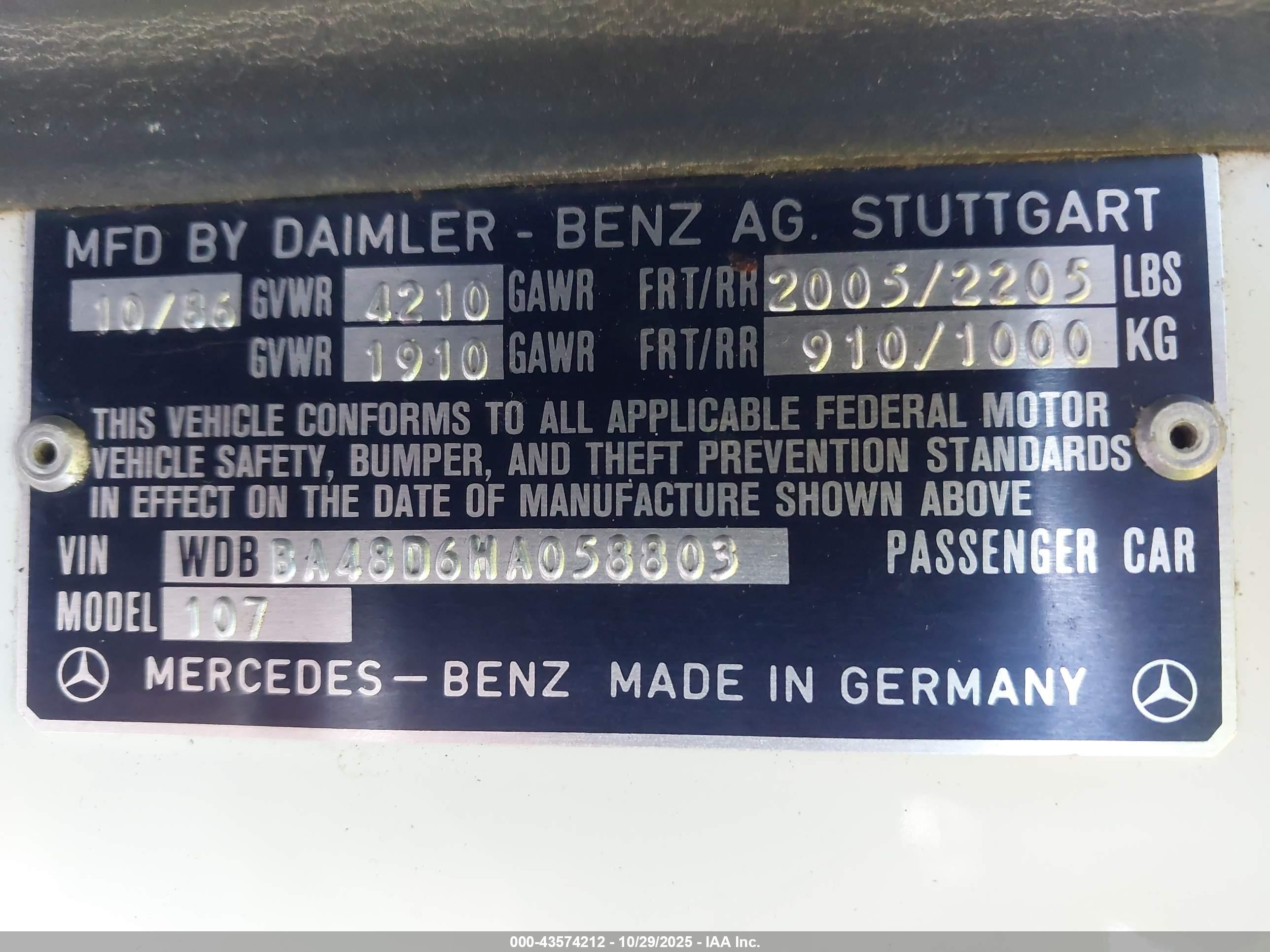 1987 Mercedes-benz 560 Sl White vin: WDBBA48D6HA058803