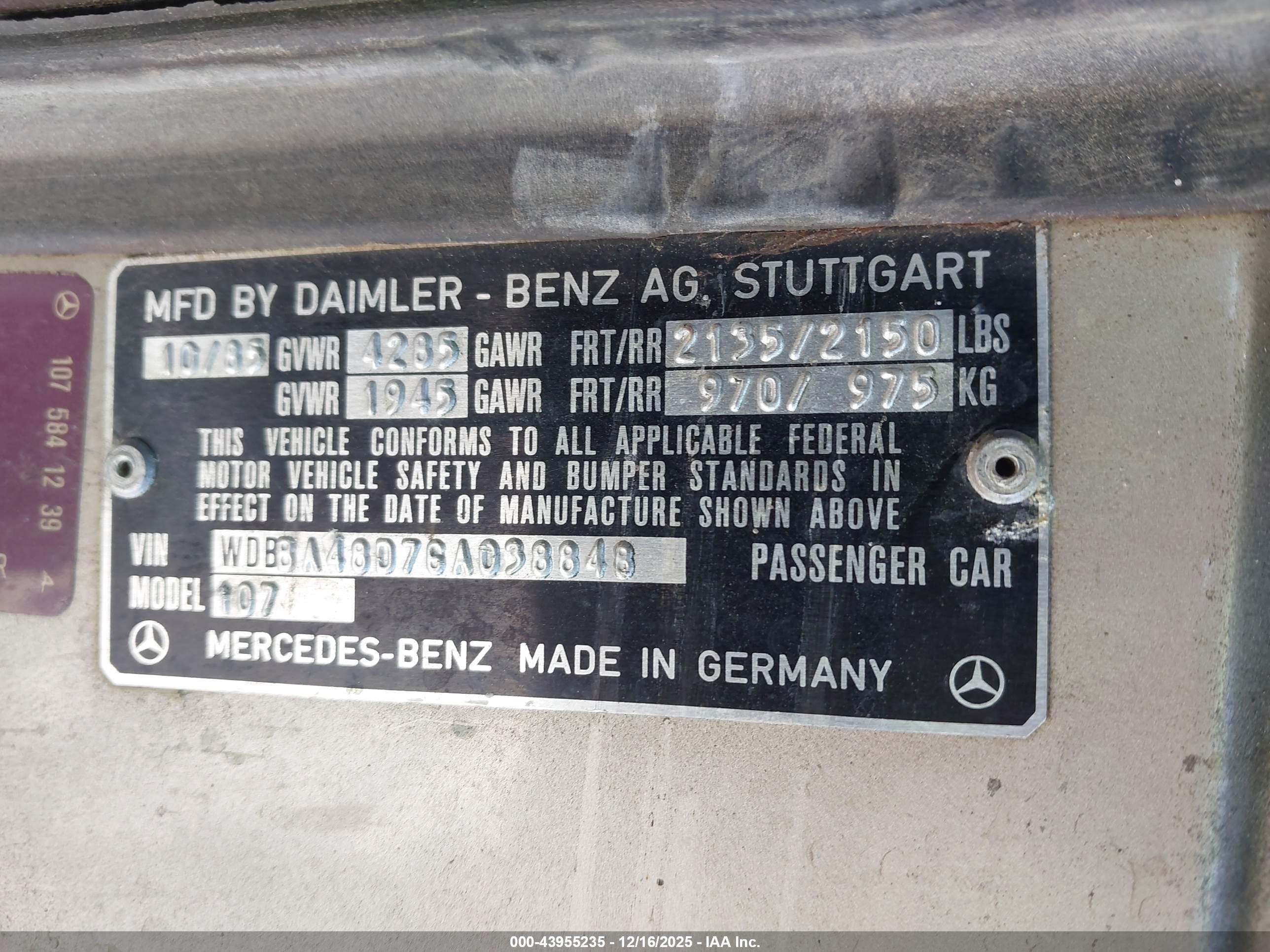 1986 Mercedes-benz 560 Sl Gray vin: WDBBA48D7GA038848