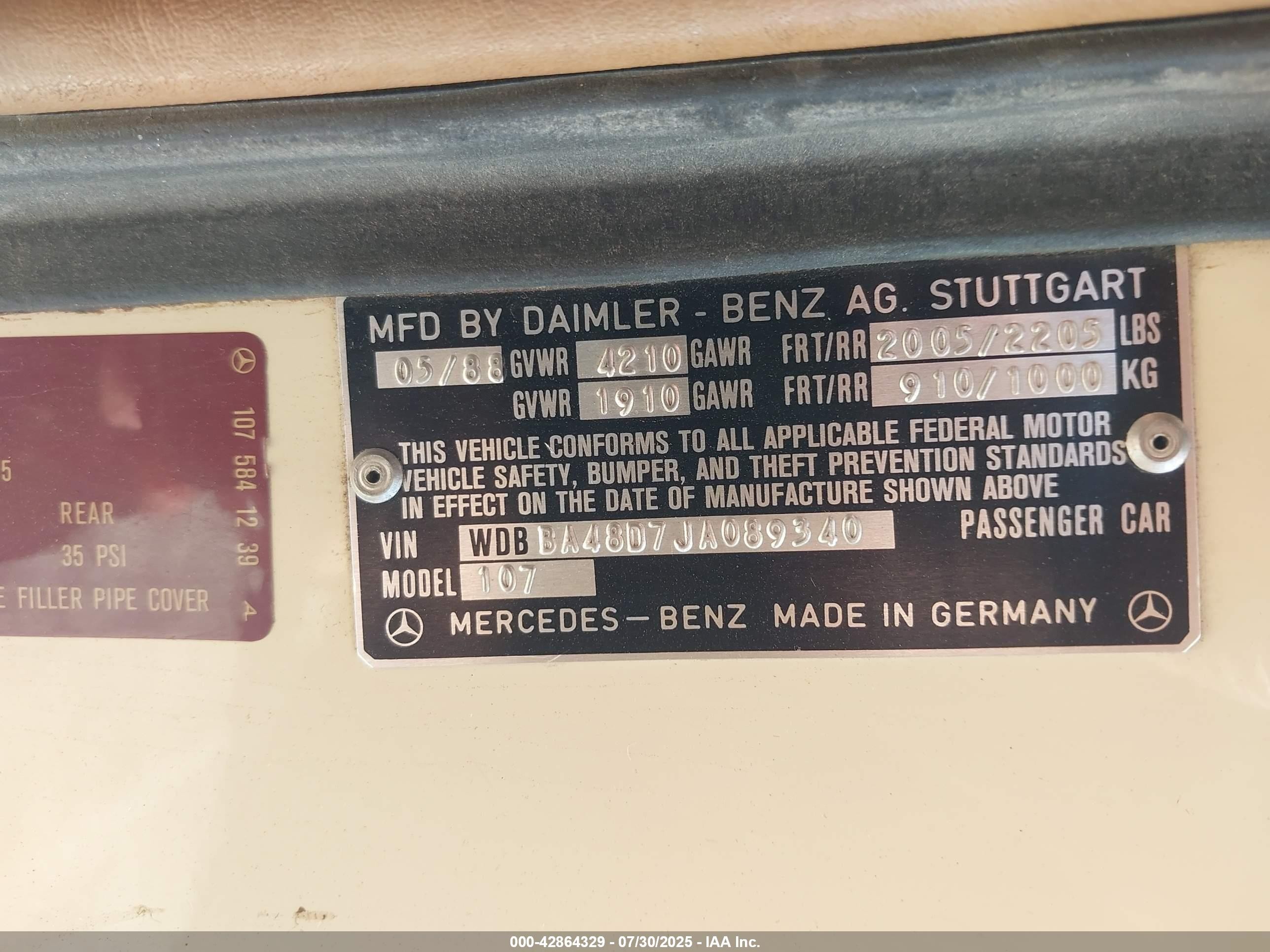 1988 Mercedes-benz 560 Sl Beige vin: WDBBA48D7JA089340