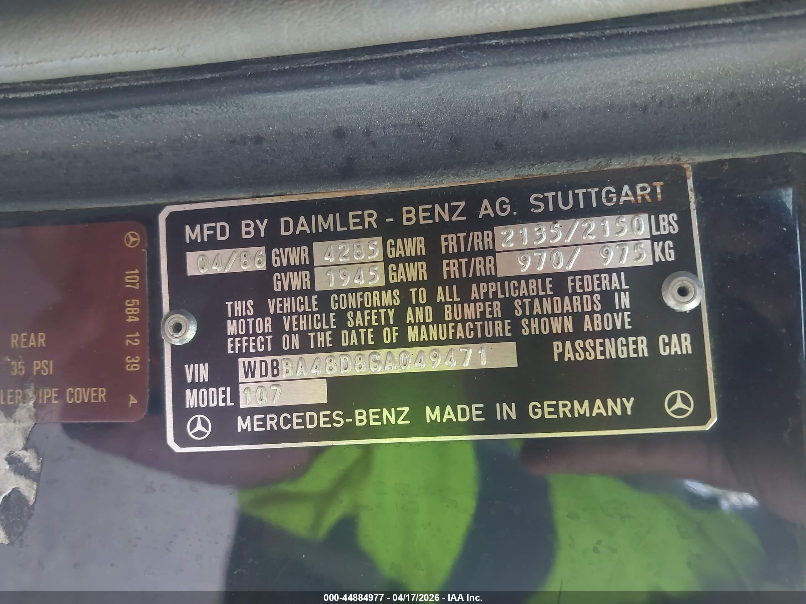 1986 Mercedes-benz 560 Sl Dark Blue vin: WDBBA48D8GA049471