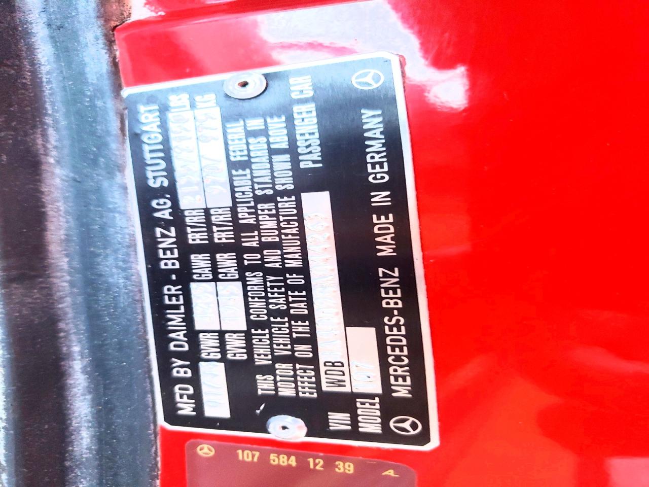 1986 Mercedes-benz 560 Sl Red vin: WDBBA48D9GA044263
