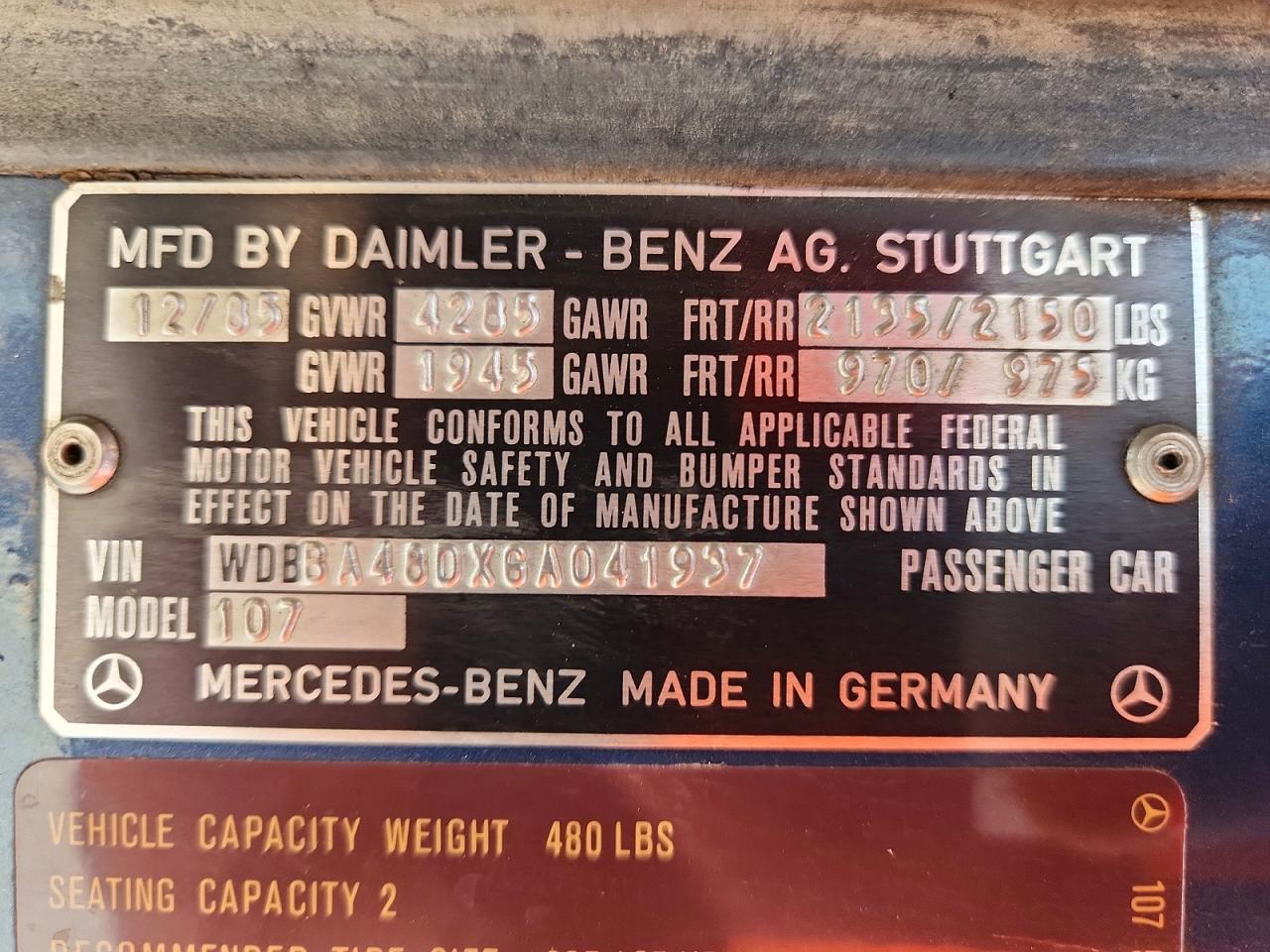 1986 Mercedes-benz 560 Sl Blue vin: WDBBA48DXGA041937