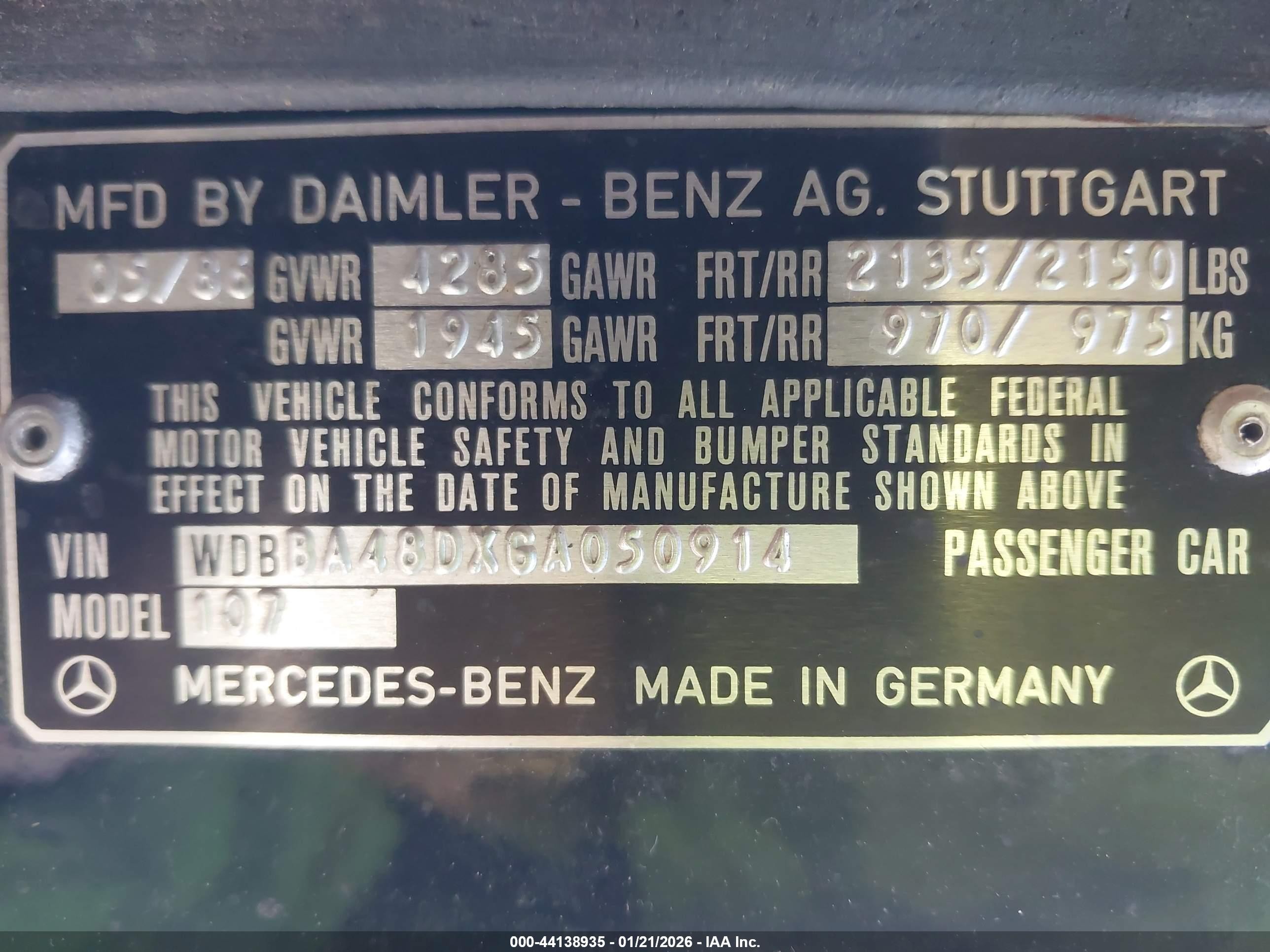 1986 Mercedes-benz 560 Sl Blue vin: WDBBA48DXGA050914