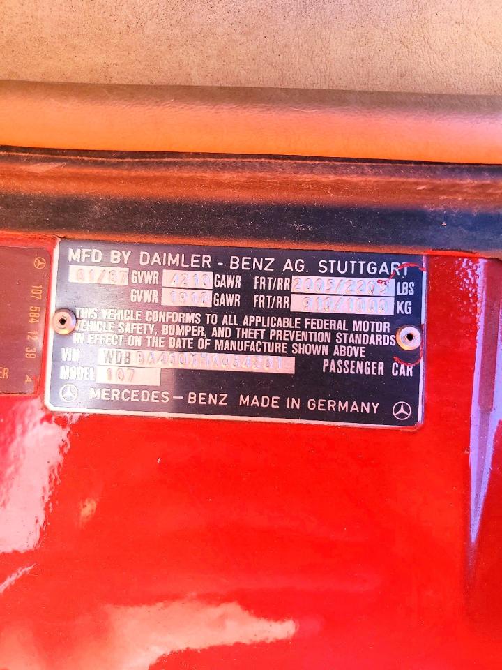 1987 Mercedes-benz 560 Sl Red vin: WDBBA48DXHA064281