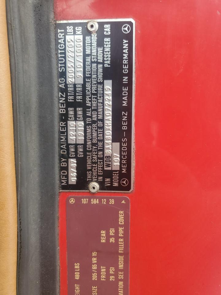 1987 Mercedes-benz 560 Sl Red vin: WDBBA48DXHA072249