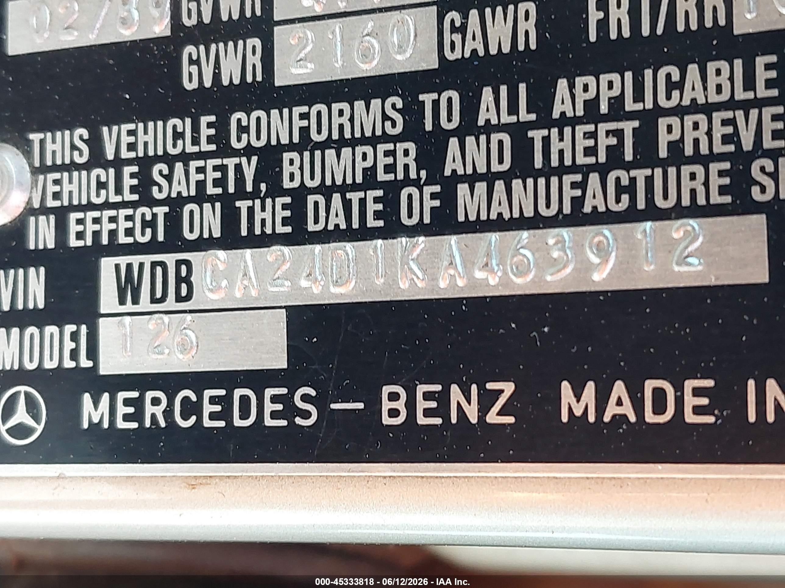 1989 Mercedes-benz 300 Se Gold vin: WDBCA24D1KA463912