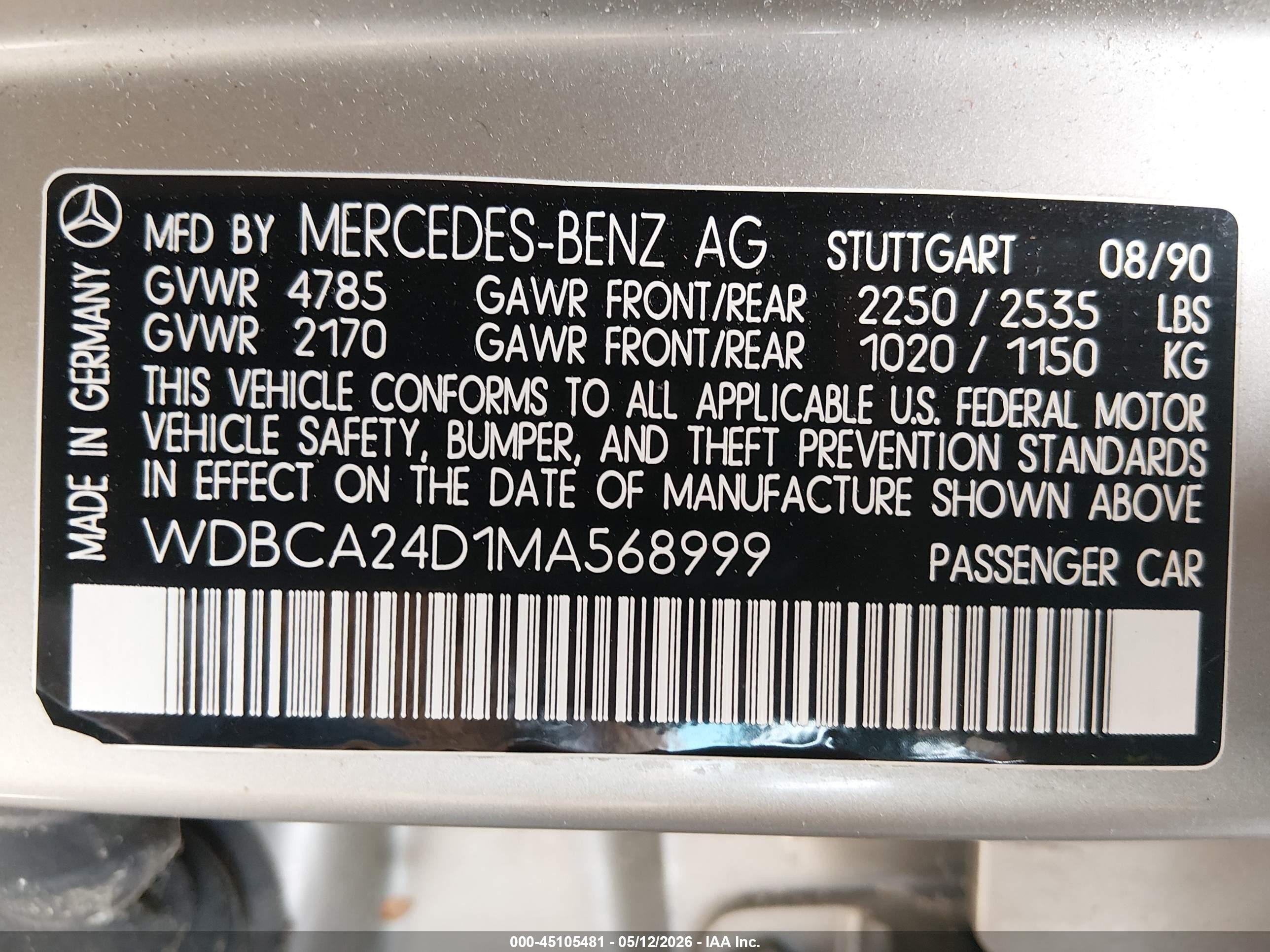 1991 Mercedes-benz 300 Se Золотой vin: WDBCA24D1MA568999