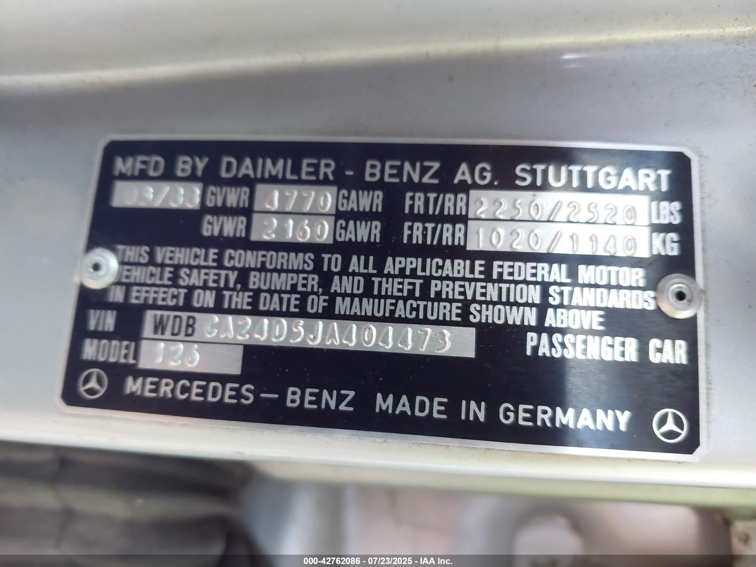 1988 Mercedes-benz 300 Se Silver vin: WDBCA24D5JA404473