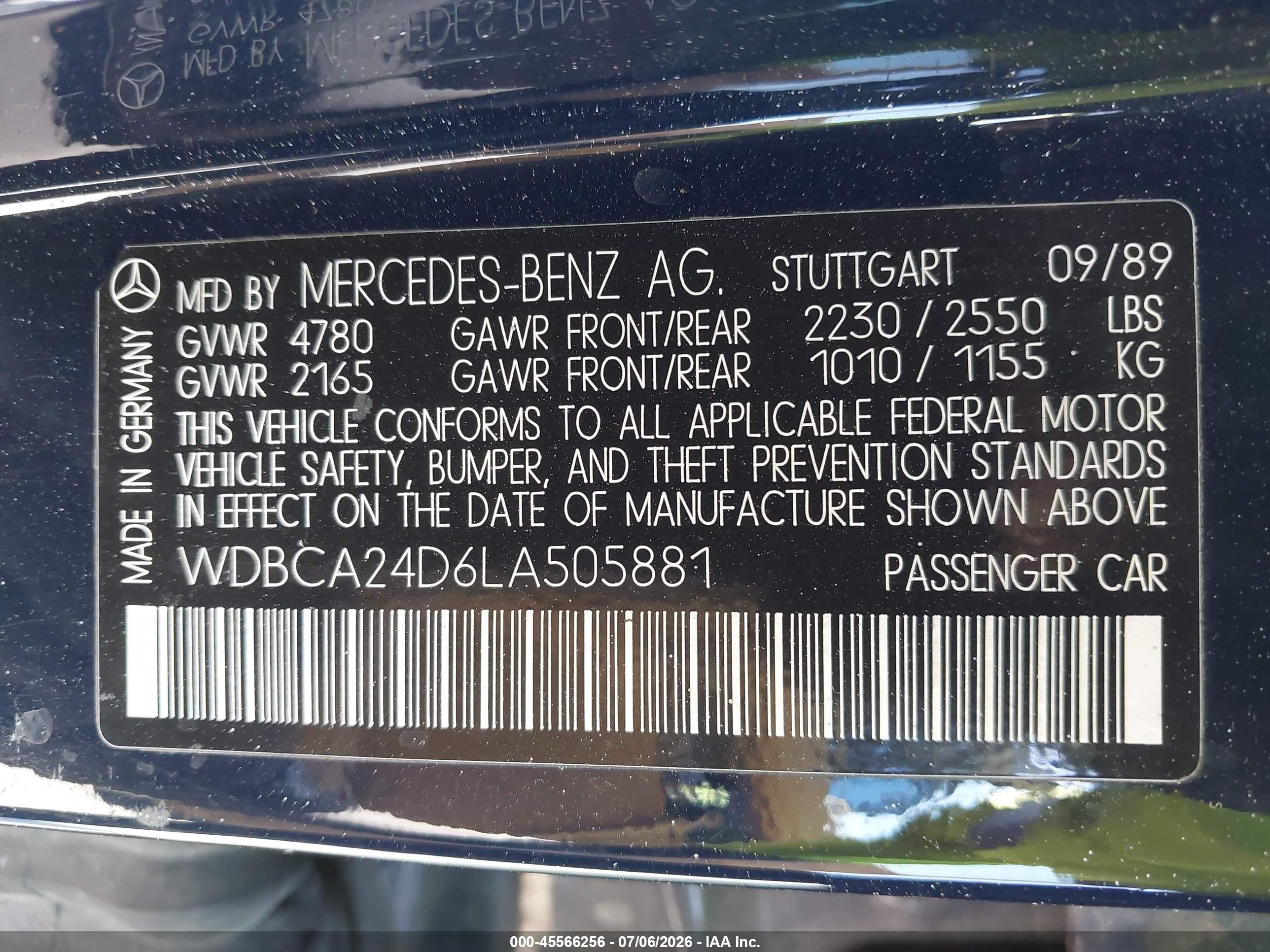 1990 Mercedes-benz 300 Se Dark Blue vin: WDBCA24D6LA505881