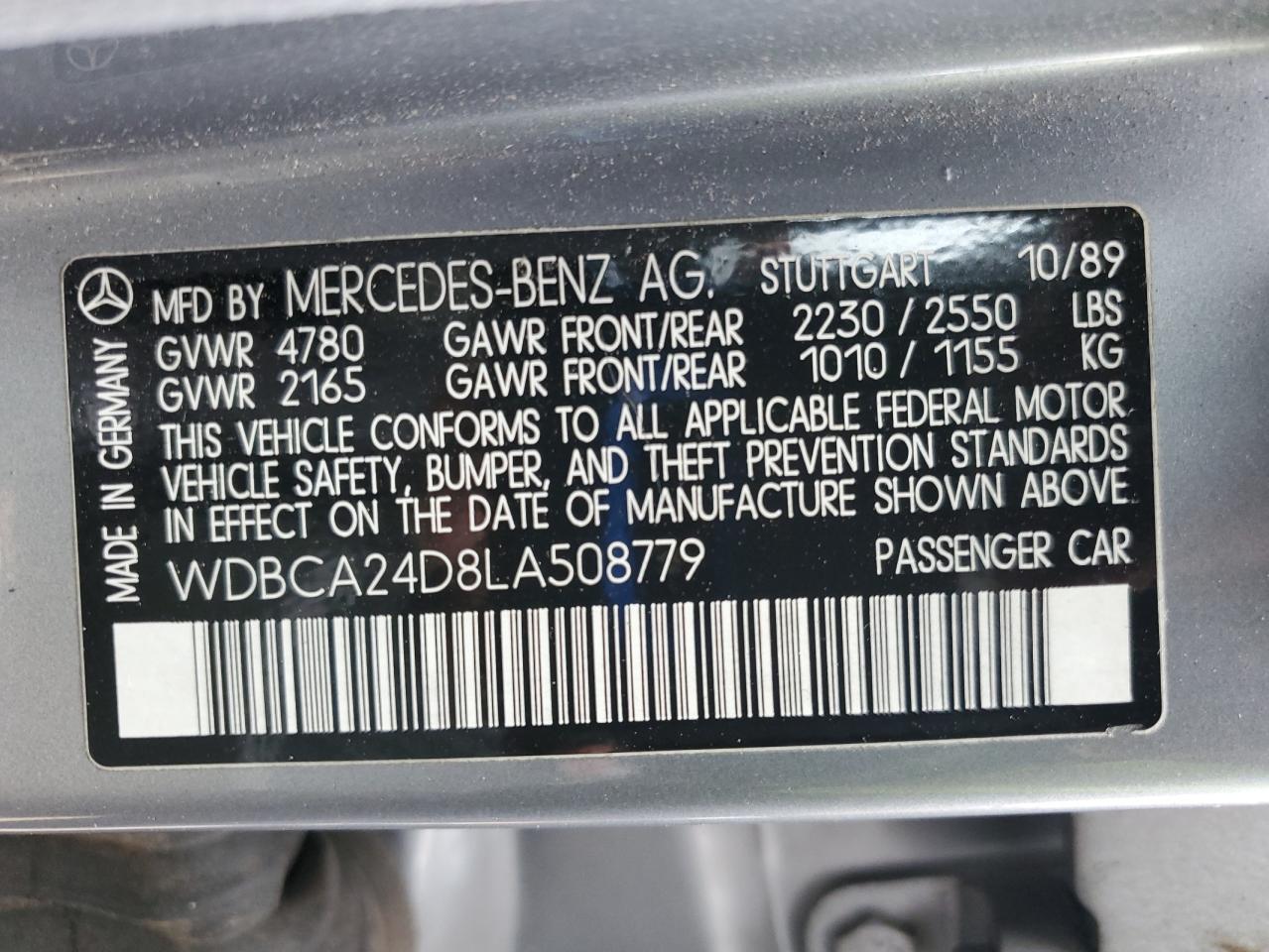 1990 Mercedes-benz 300 Se Gray vin: WDBCA24D8LA508779