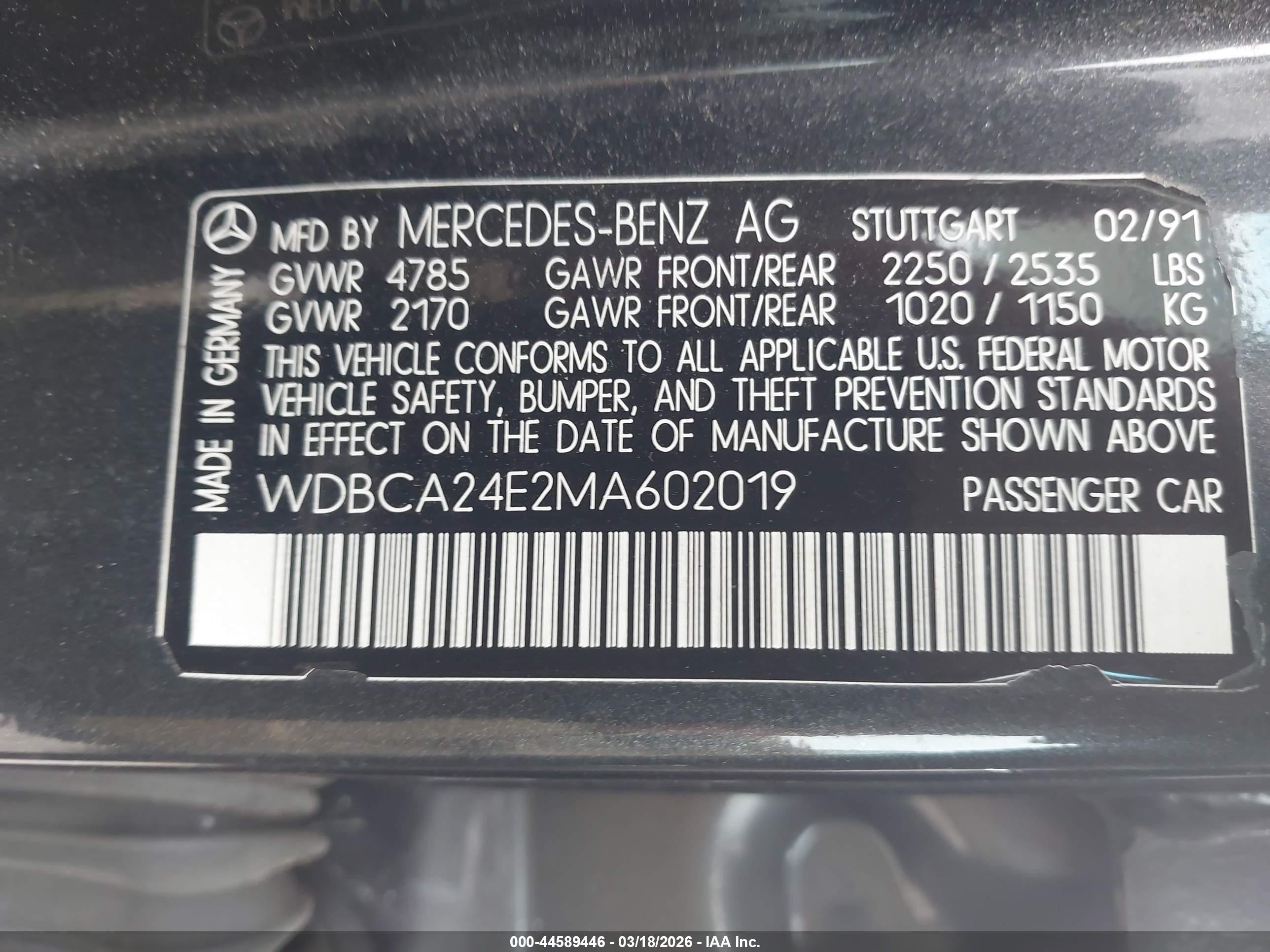 1991 Mercedes-benz 300 Se Gray vin: WDBCA24E2MA602019