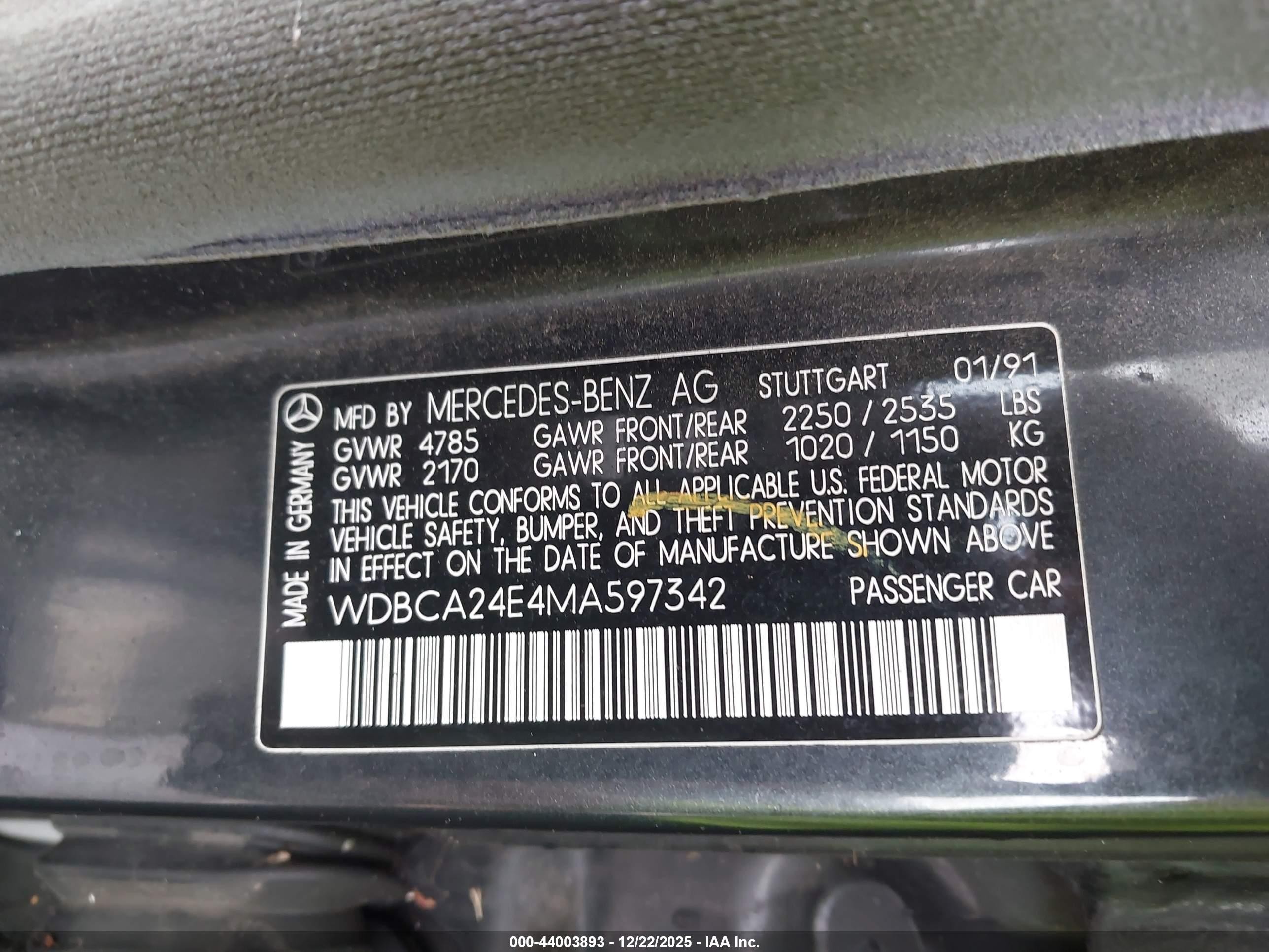 1991 Mercedes-benz 300 Se Gray vin: WDBCA24E4MA597342