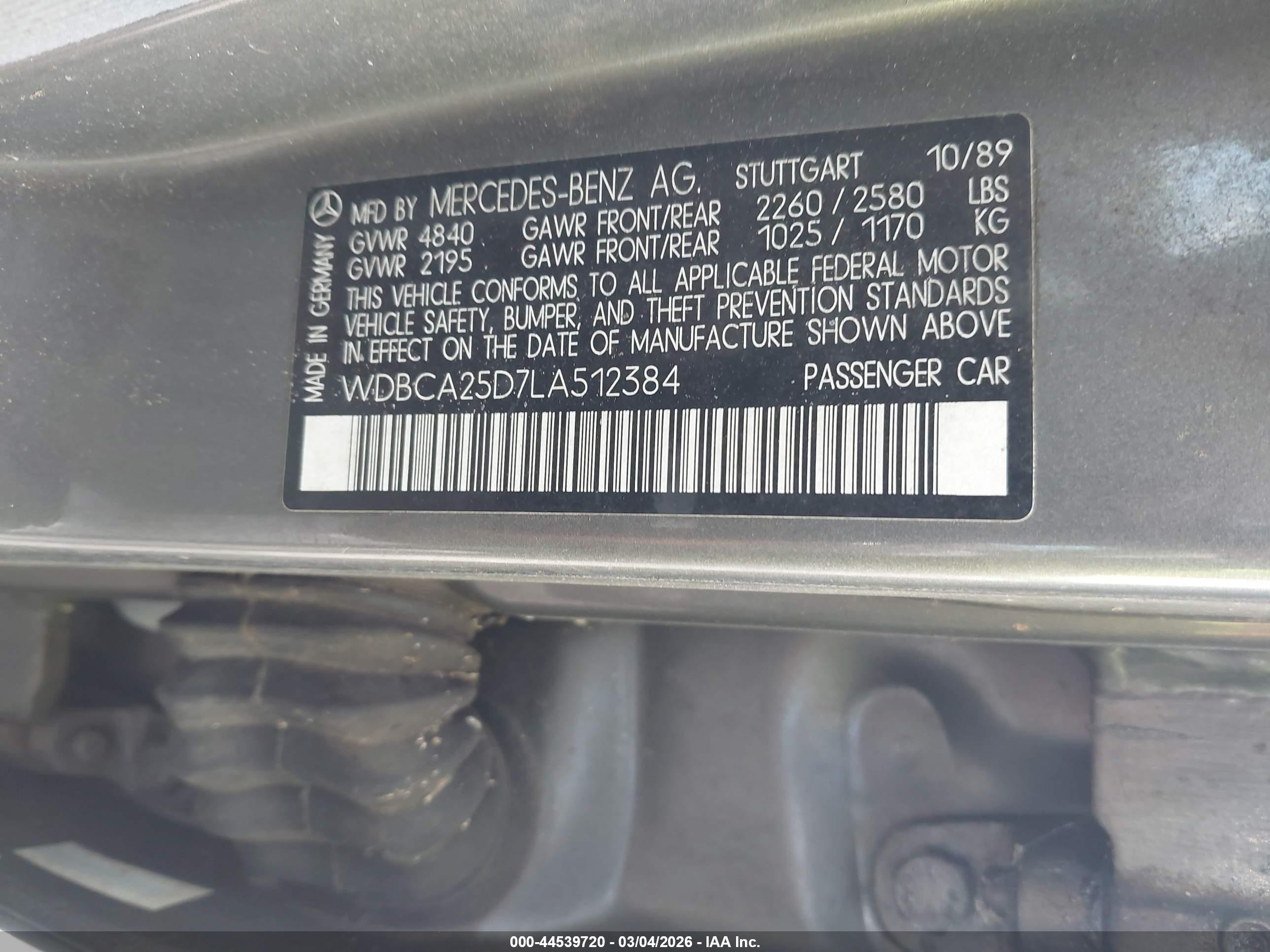 1990 Mercedes-benz 300 Sel Gray vin: WDBCA25D7LA512384