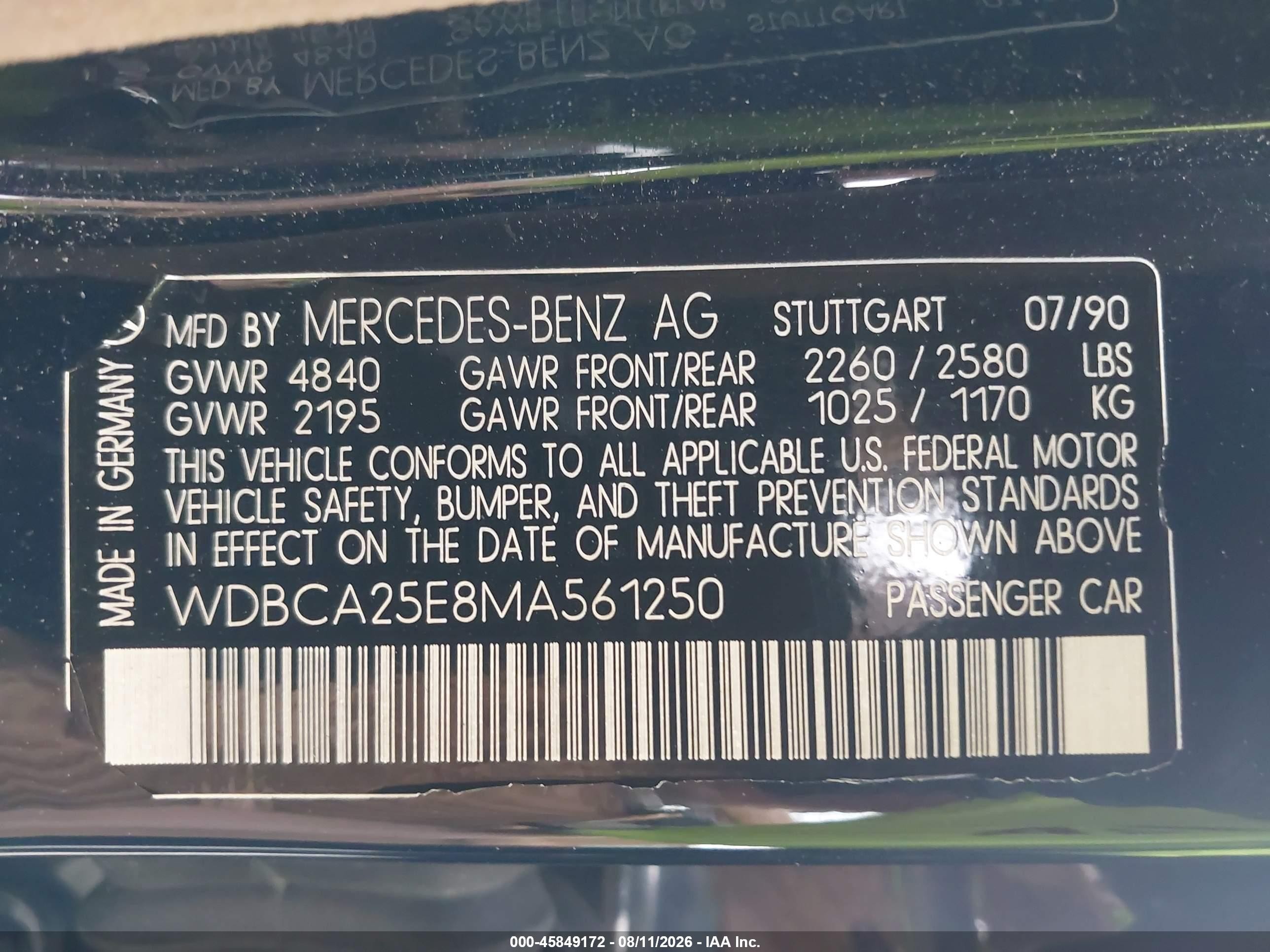 1991 Mercedes-benz 300 Sel Blue vin: WDBCA25E8MA561250