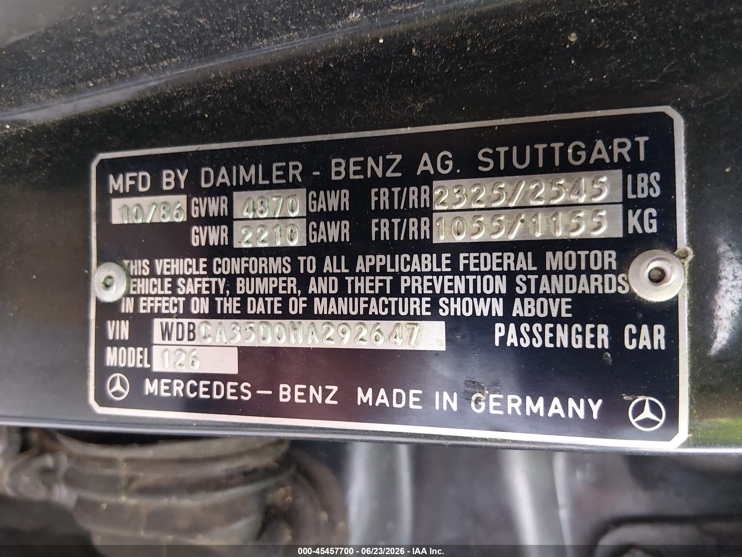 1987 Mercedes-benz 420 Sel Черный vin: WDBCA35D0HA292647
