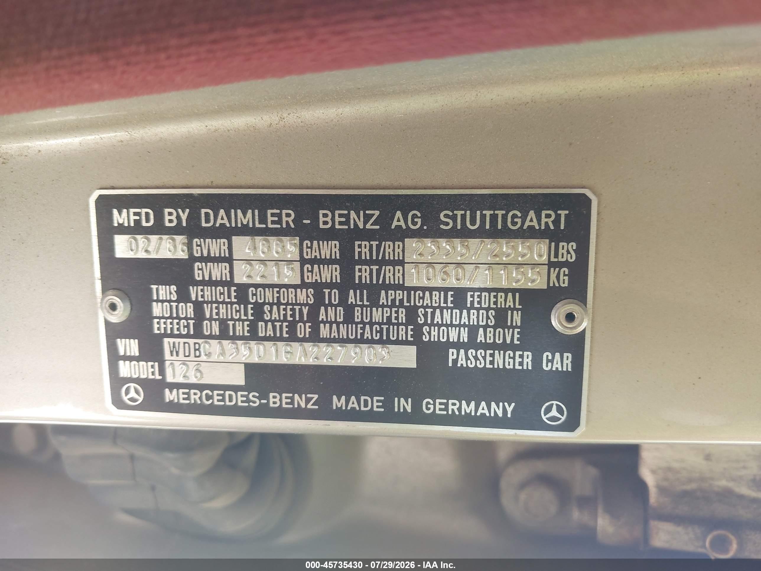 1986 Mercedes-benz 420 Sel Gray vin: WDBCA35D1GA227983