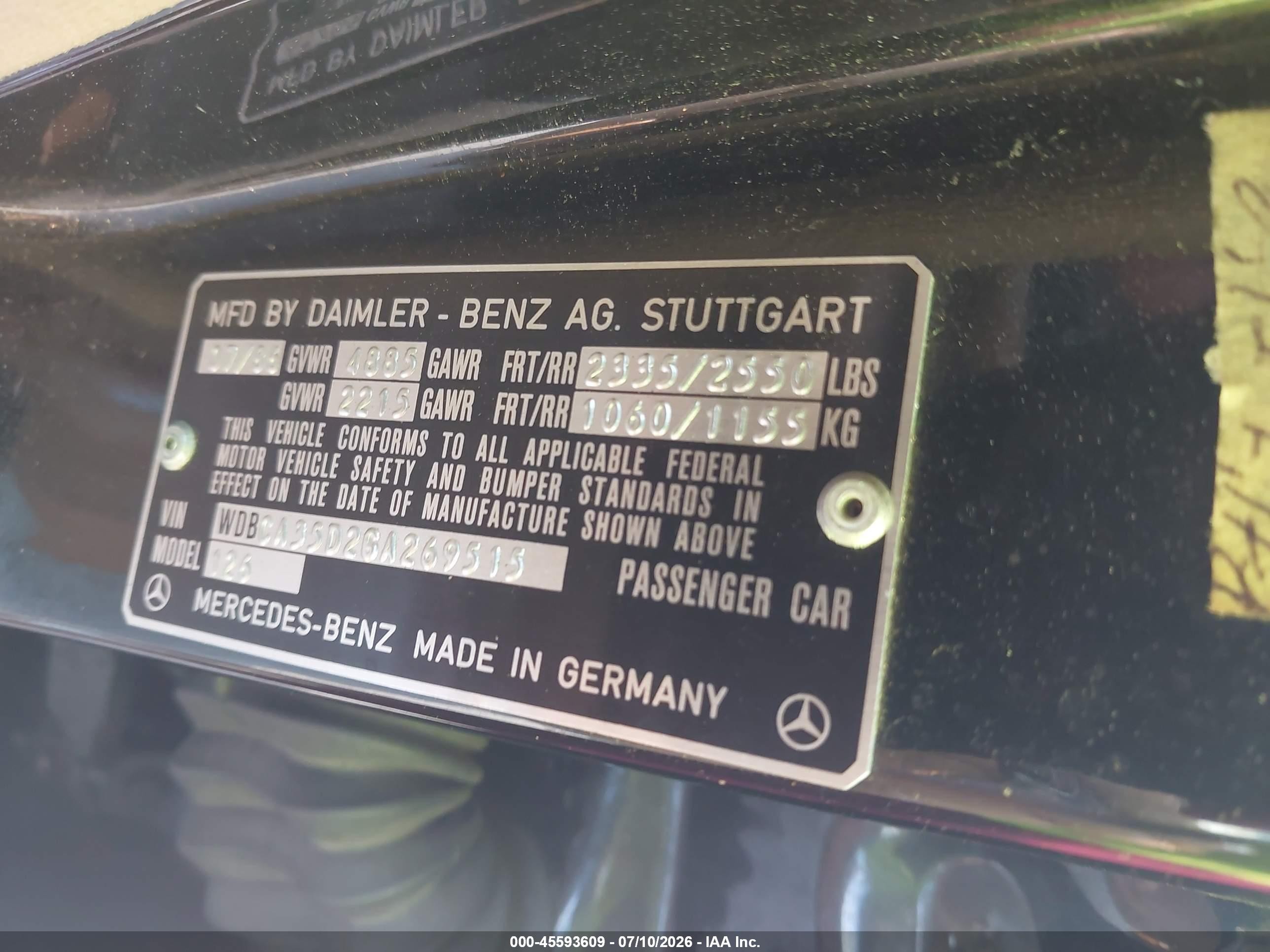 1986 Mercedes-benz 420 Sel Black vin: WDBCA35D2GA269515