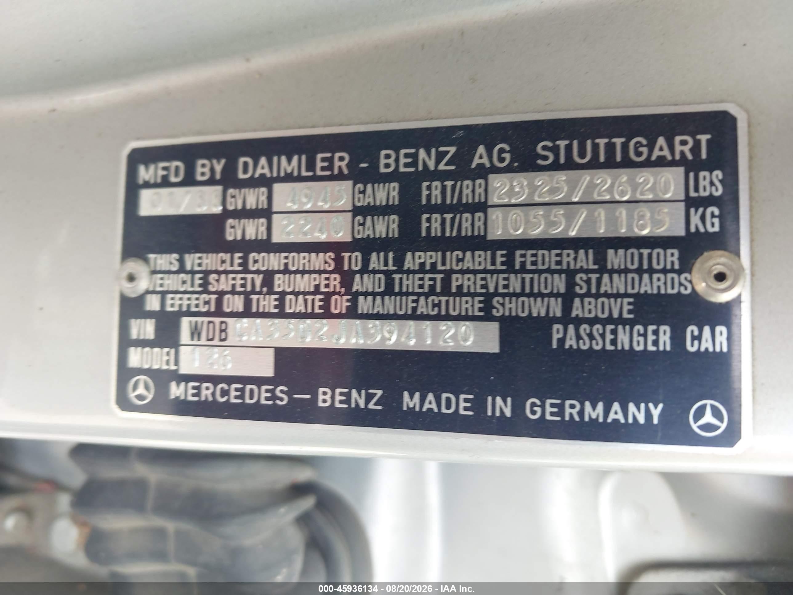 1988 Mercedes-benz 420 Sel Silver vin: WDBCA35D2JA394120