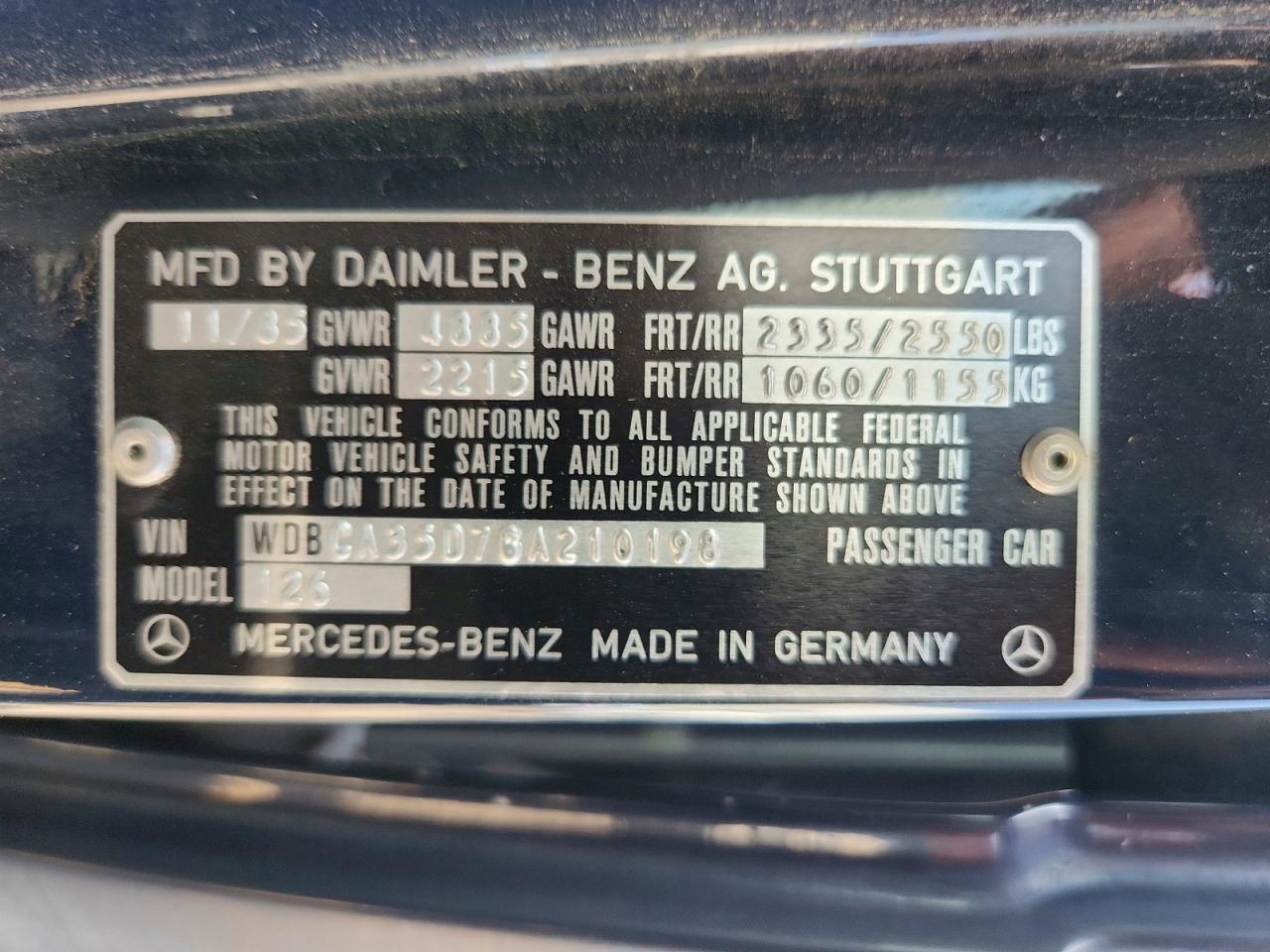 1986 Mercedes-benz 420 Sel Blue vin: WDBCA35D7GA210198