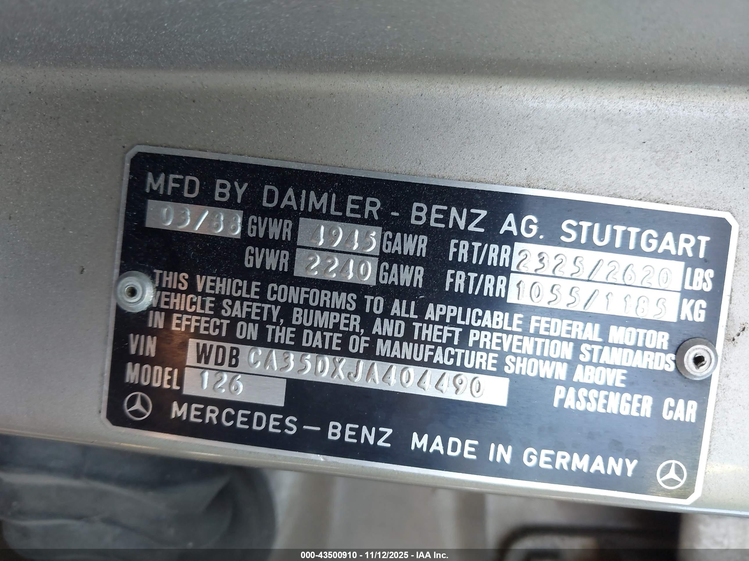 1988 Mercedes-benz 420 Sel Gray vin: WDBCA35DXJA404490