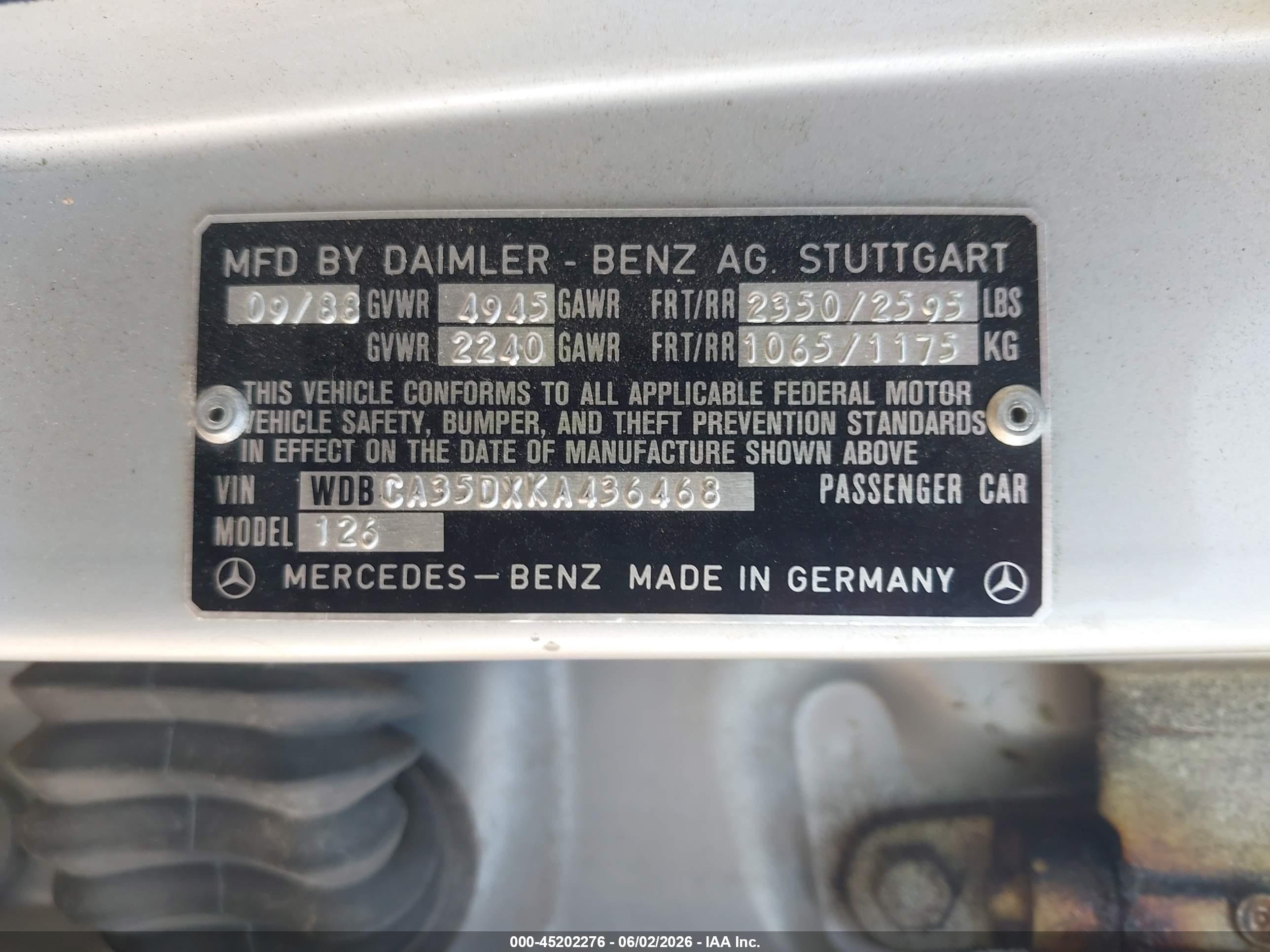 1989 Mercedes-benz 420 Sel Серебряный vin: WDBCA35DXKA436468