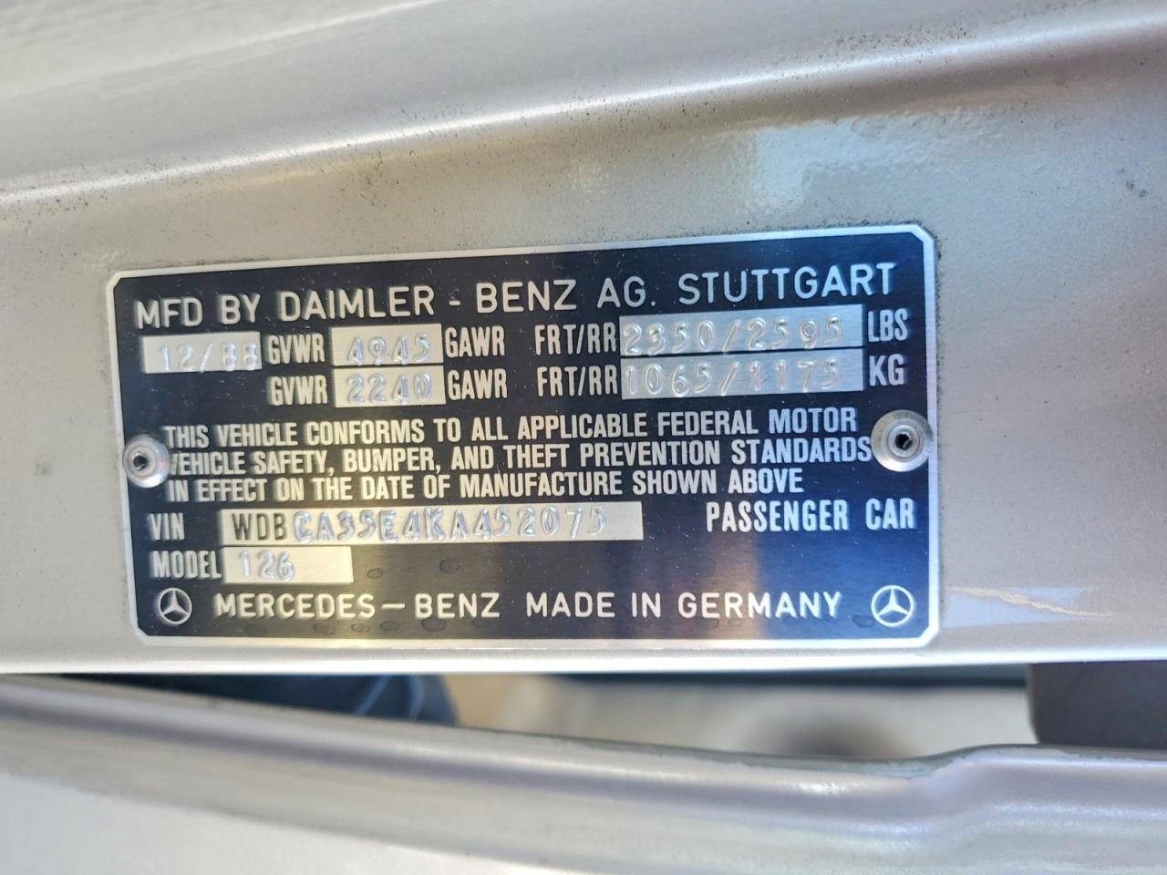 1989 Mercedes-benz 420 Sel Серебряный vin: WDBCA35E4KA452075