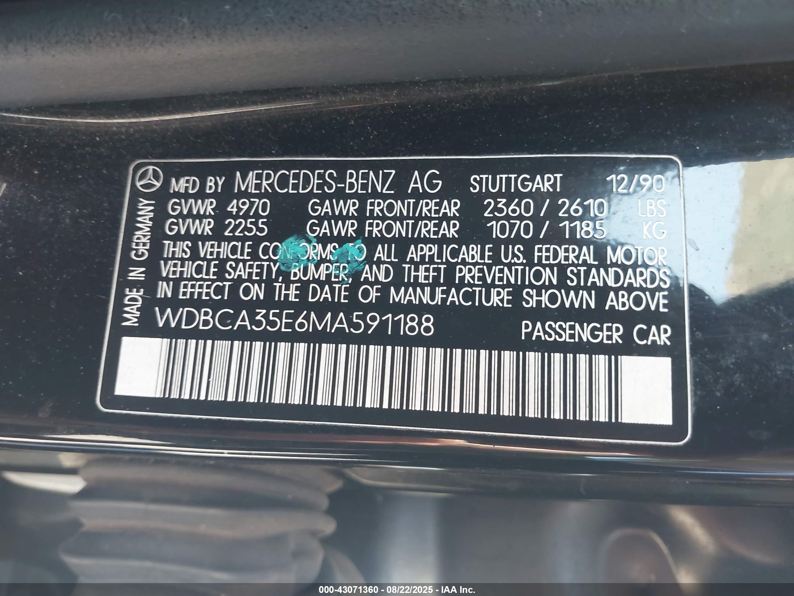 1991 Mercedes-benz 420 Sel Черный vin: WDBCA35E6MA591188