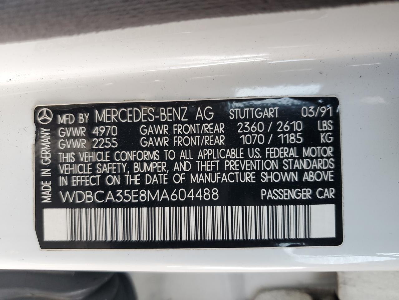 1991 Mercedes-benz 420 Sel White vin: WDBCA35E8MA604488