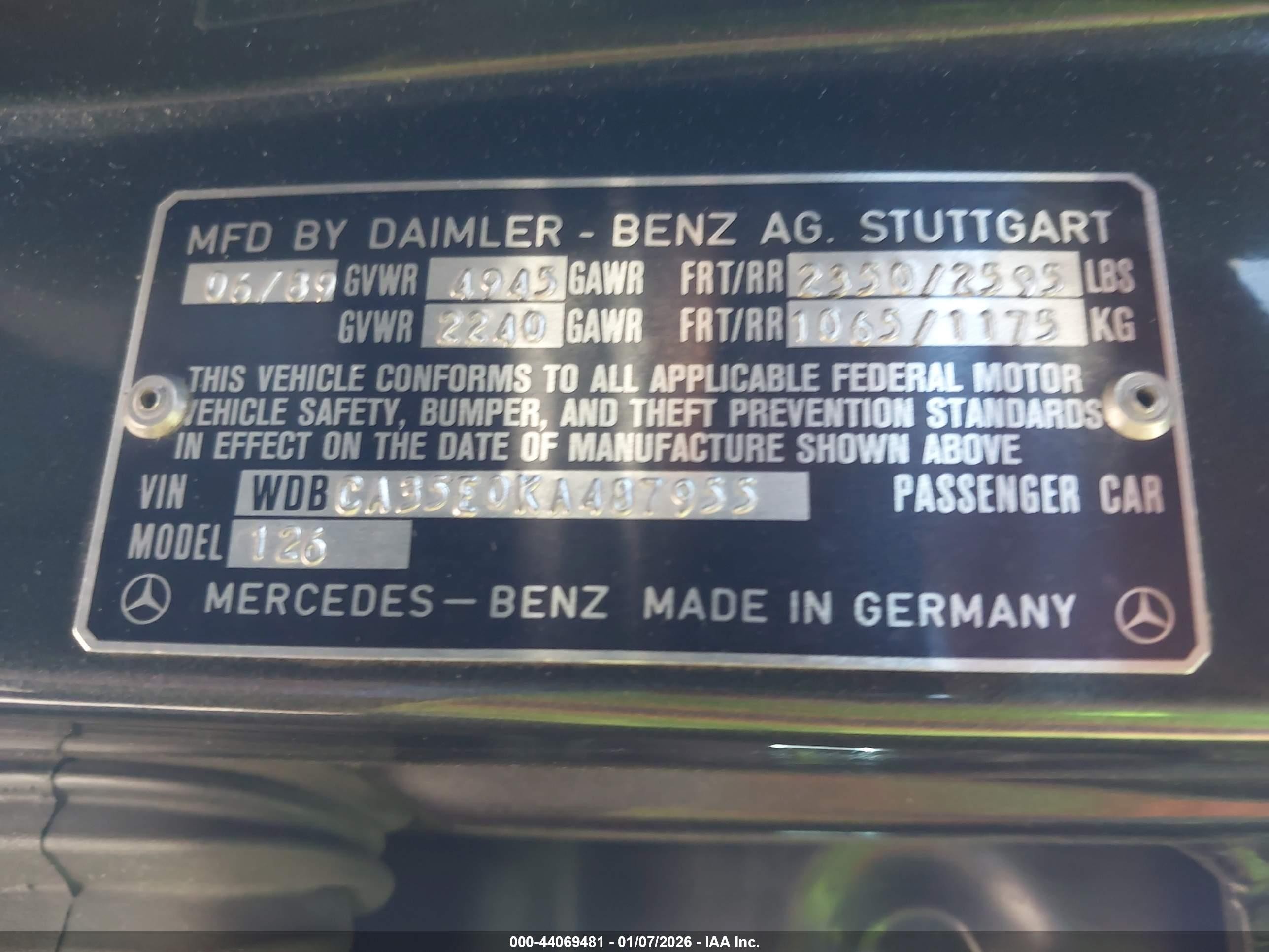 1989 Mercedes-benz 420 Sel Gray vin: WDBCA35EOKA487955