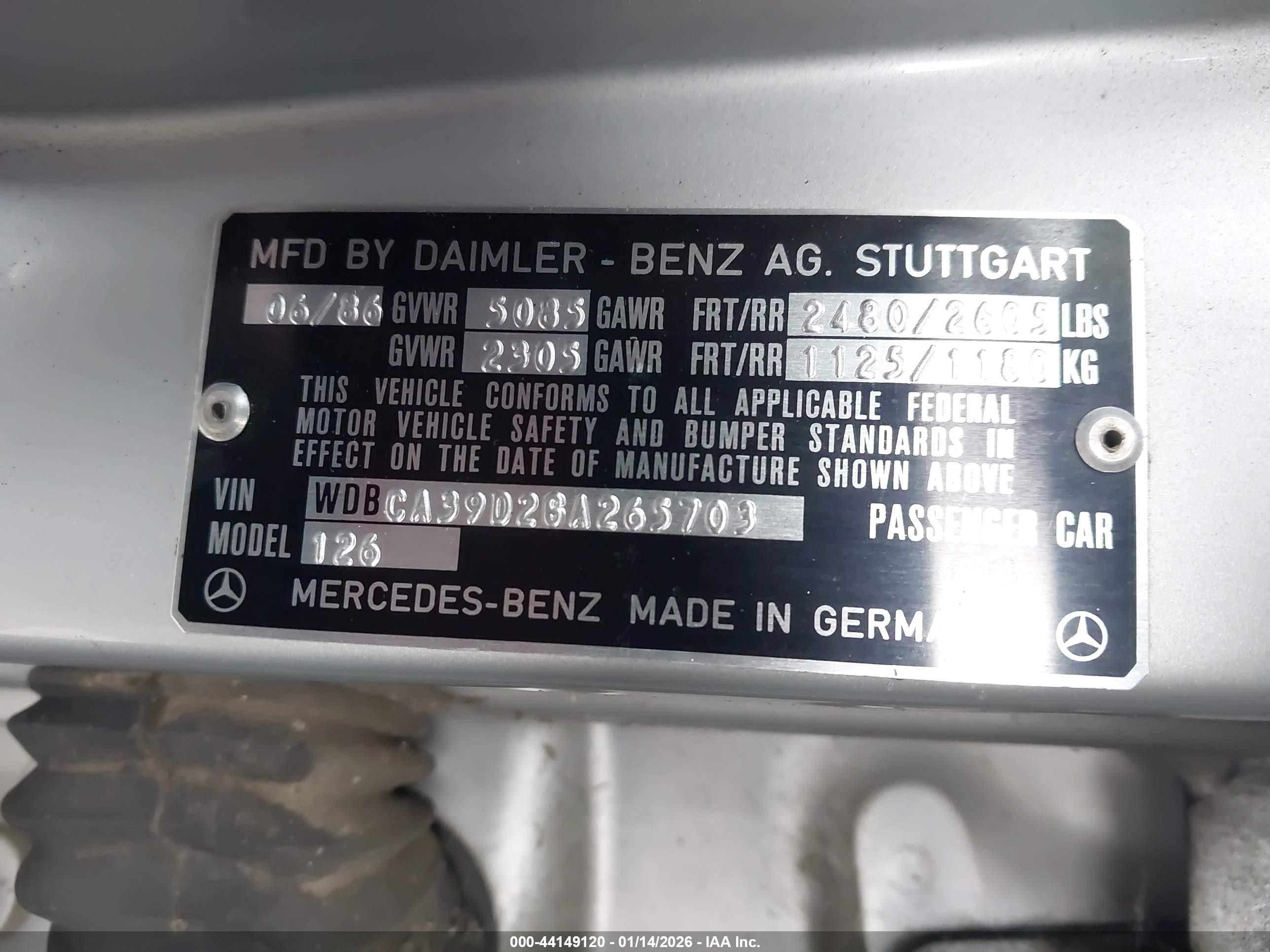 1986 Mercedes-benz 560 Sel Gray vin: WDBCA39D2GA265703
