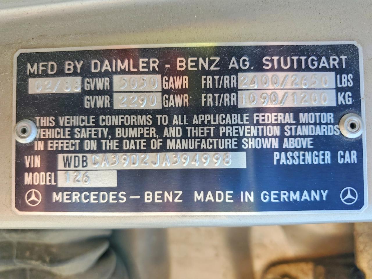1988 Mercedes-benz 560 Sel Beige vin: WDBCA39D2JA394998