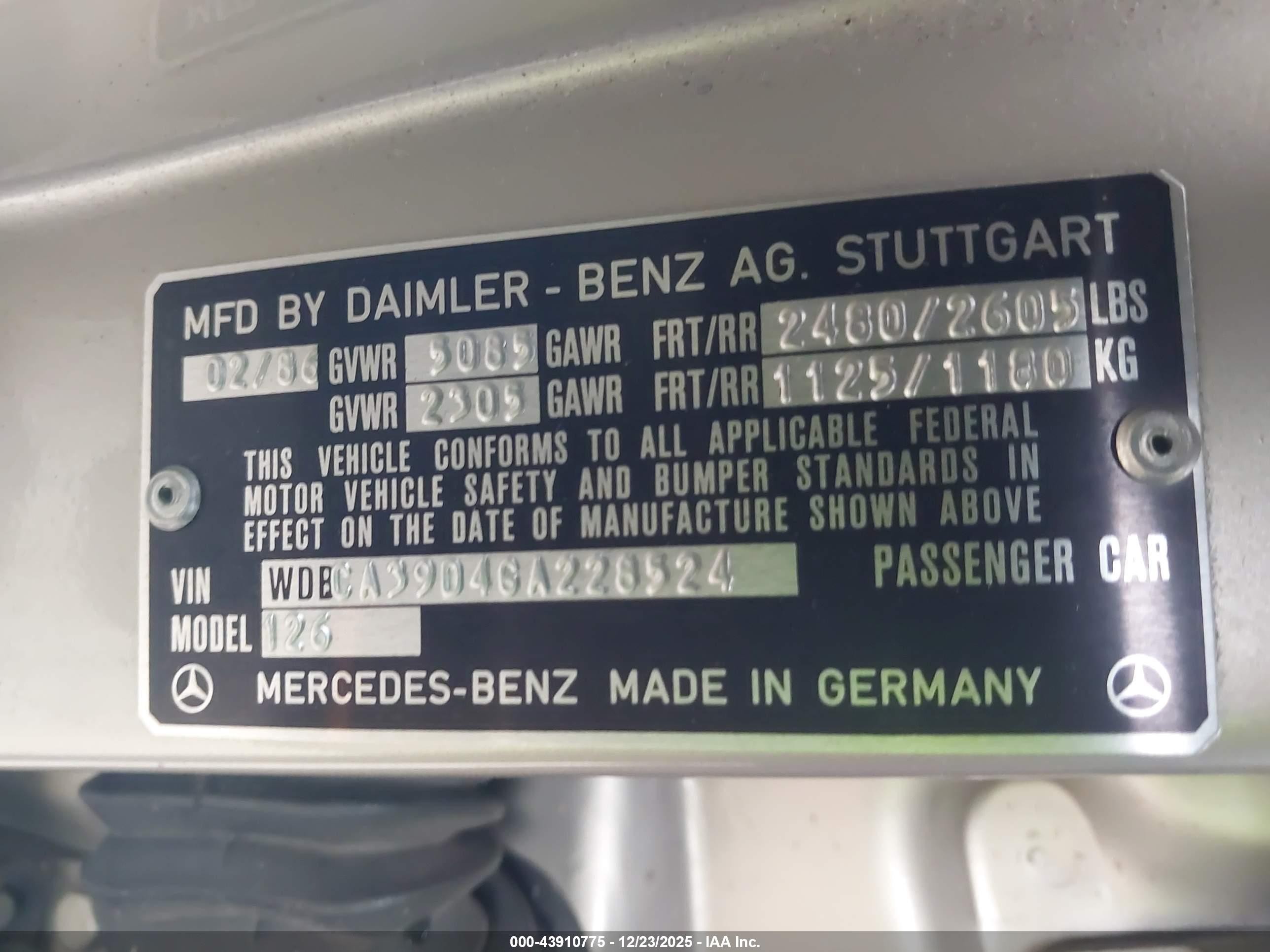 1986 Mercedes-benz 560 Sel Beige vin: WDBCA39D4GA228524