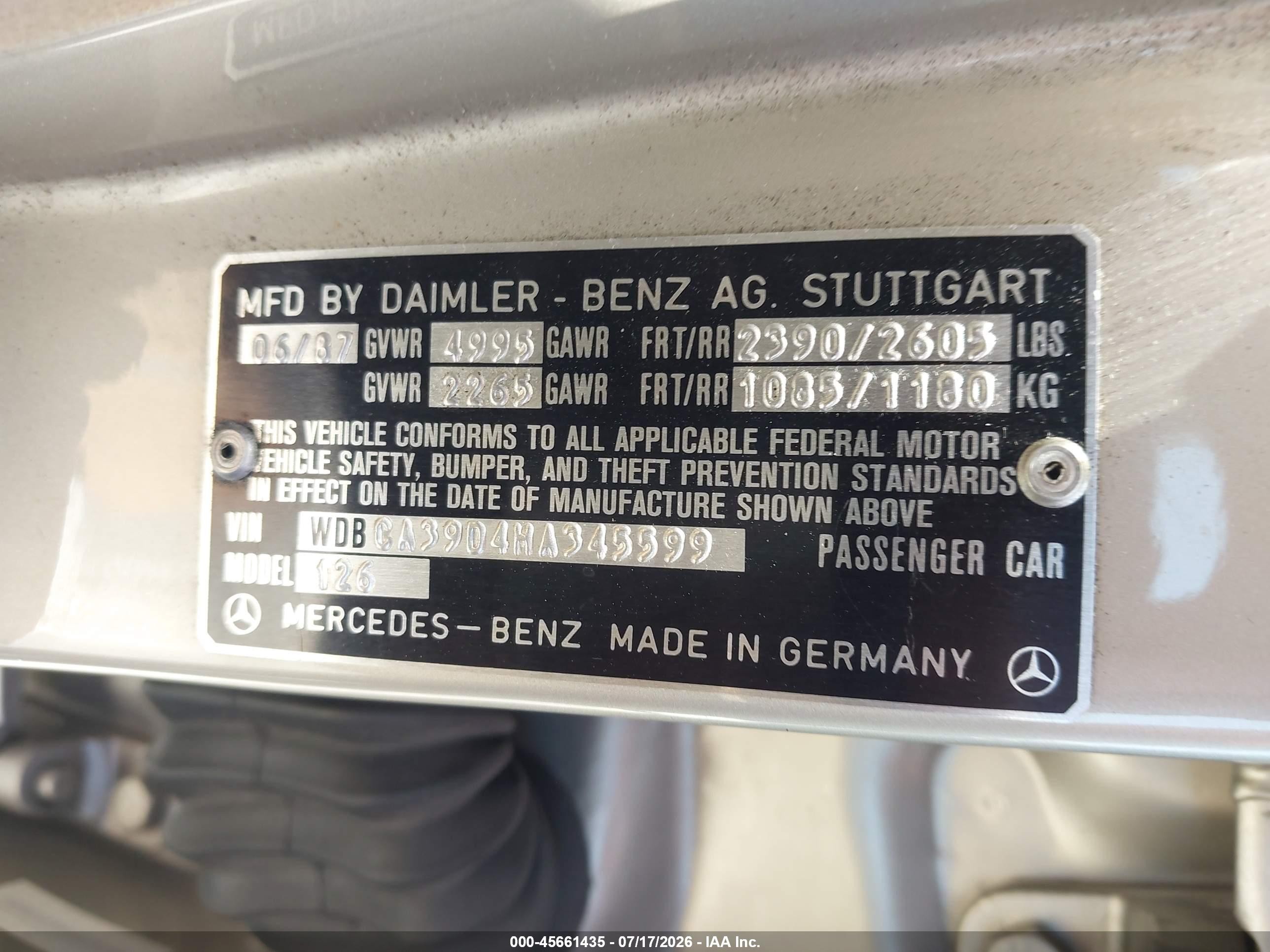 1987 Mercedes-benz 560 Sel Beige vin: WDBCA39D4HA345599