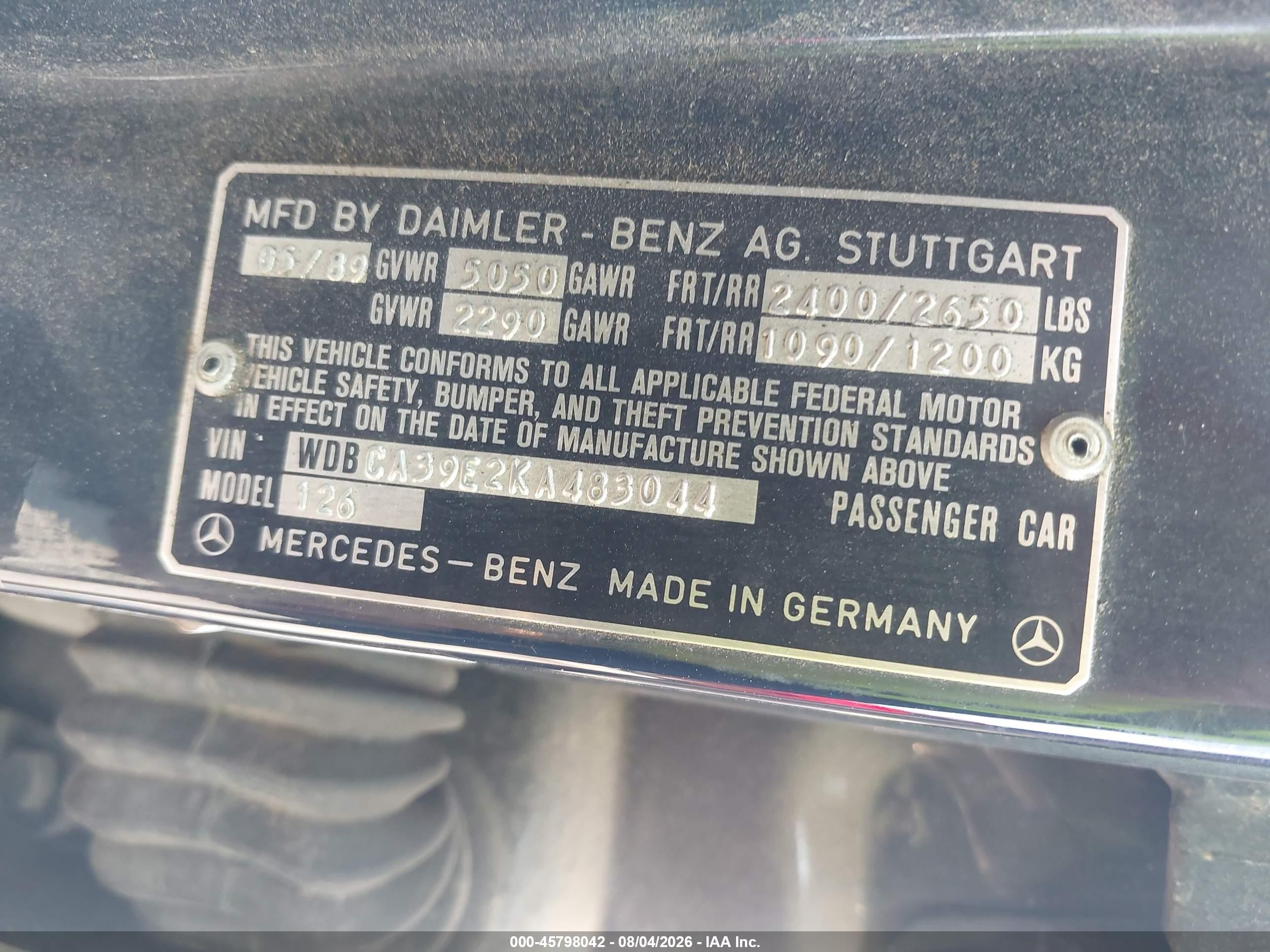 1989 Mercedes-benz 560 Sel Blue vin: WDBCA39E2KA483044